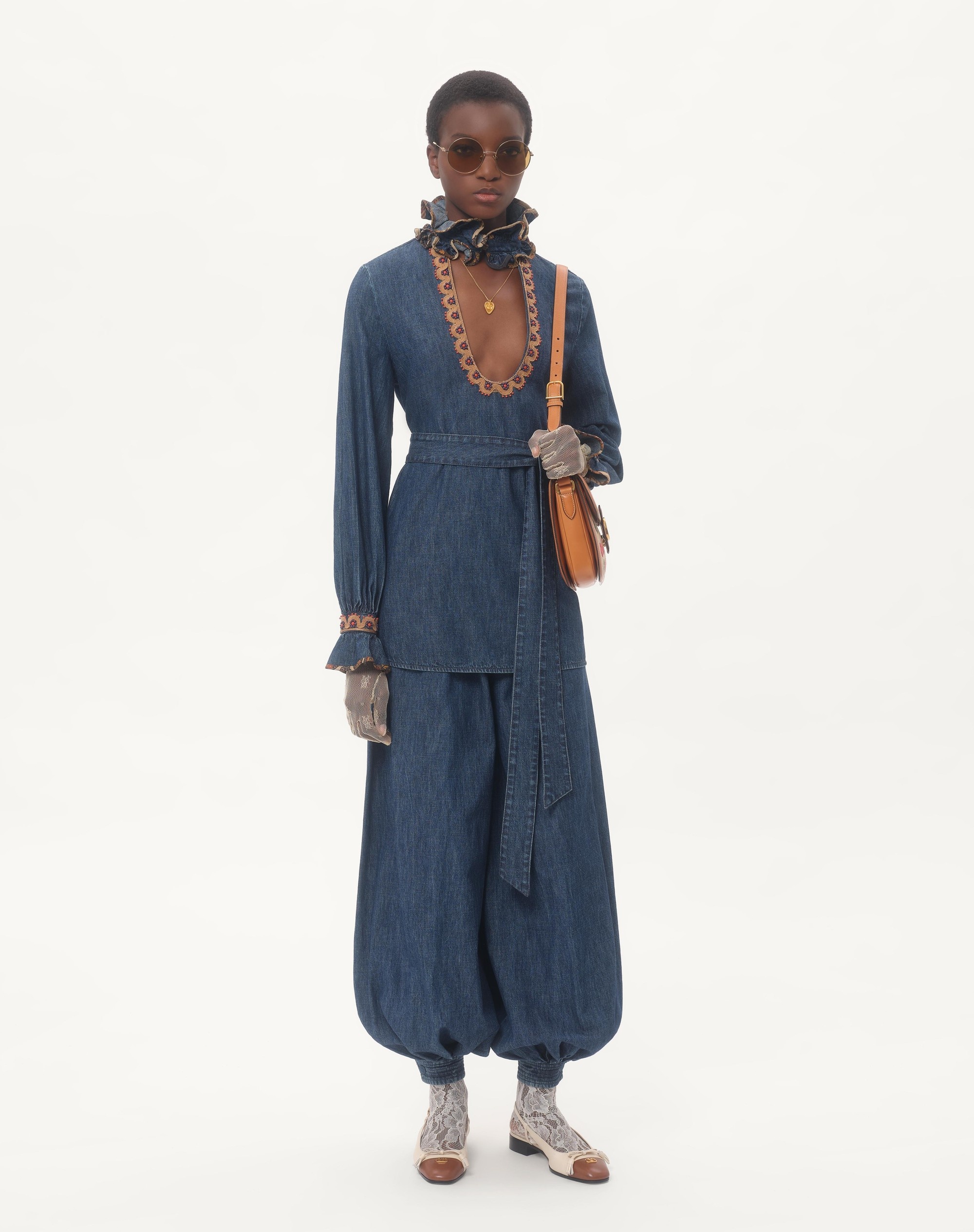 EMBROIDERED CHAMBRAY DENIM TOP - 2
