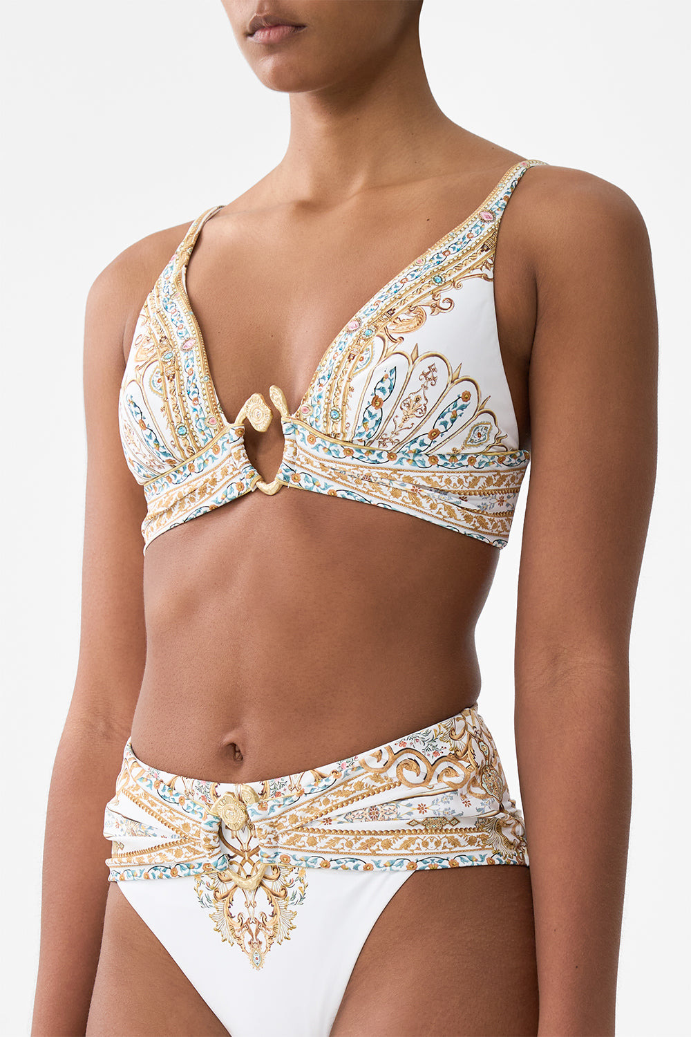PLEATED HIGH TRIANGLE BIKINI TOP WITH FRONT TRIM - 5