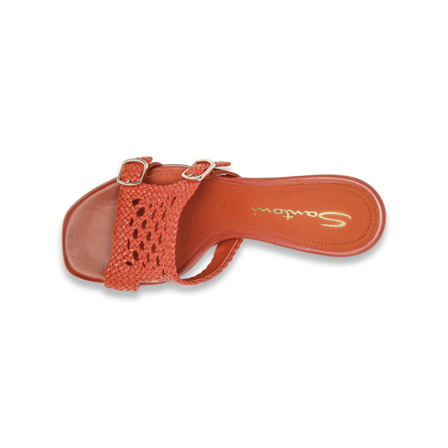 Women's orange woven leather double-buckle Didi high-heel sandal - 5