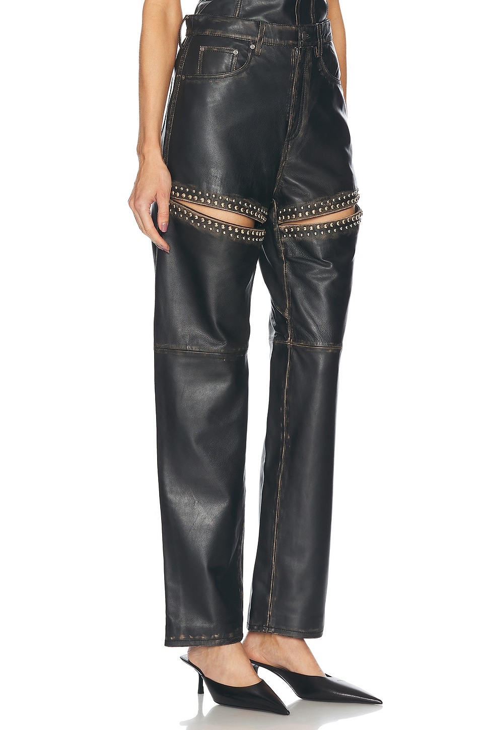 Studded Leather Slit Leg Pant - 2