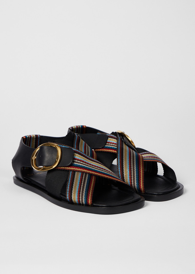 Paul Smith Women's 'Merle' Signature Stripe Webbed Cross Strap Sandals outlook
