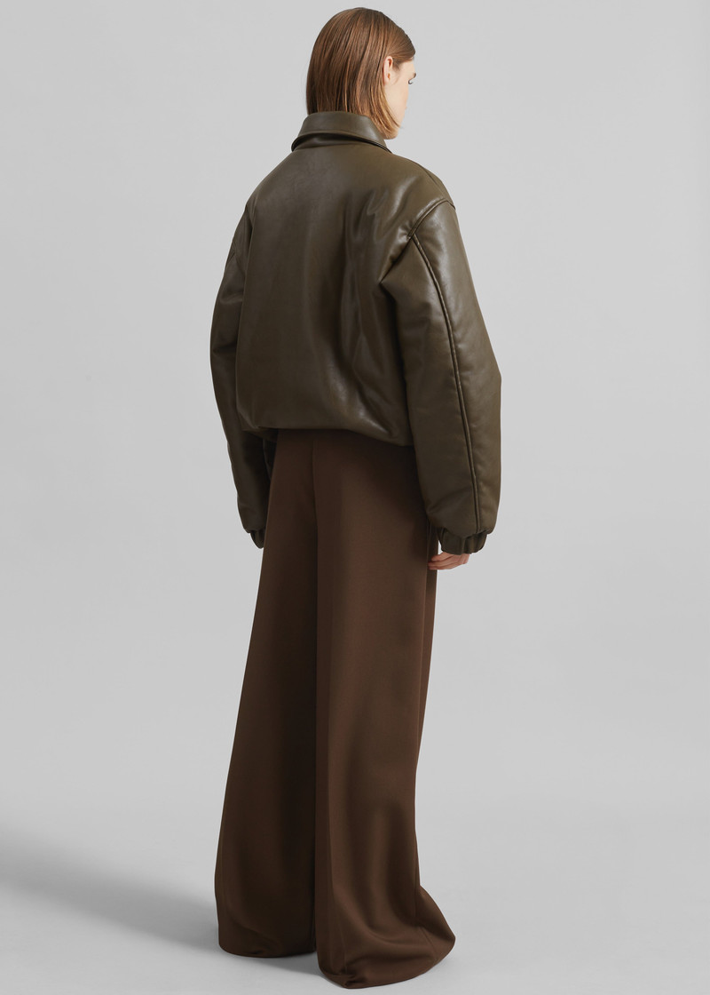 Blane Faux Leather Padded Bomber Jacket - Khaki Brown 10