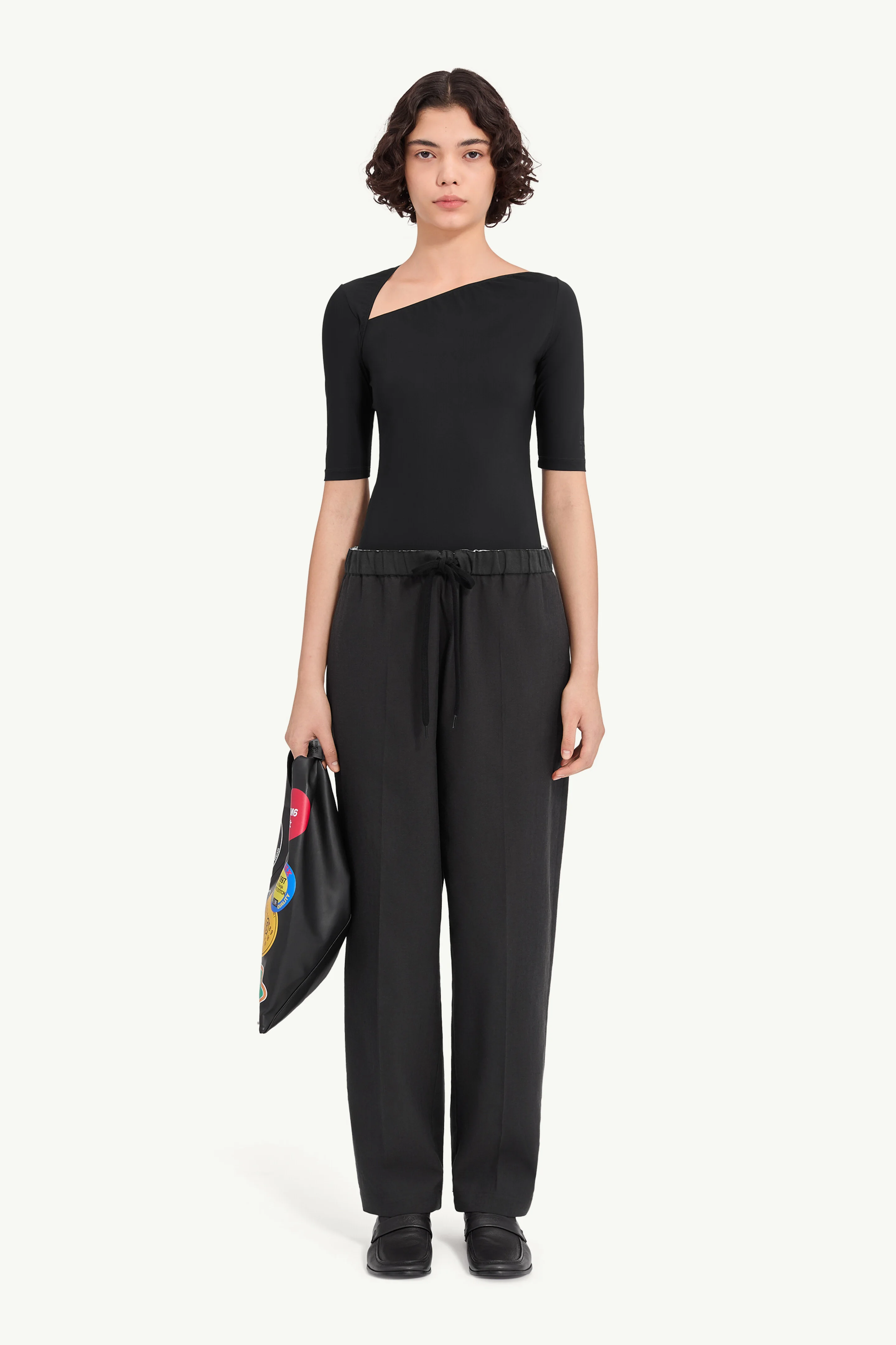 Drawstring wool shirting trousers - 1