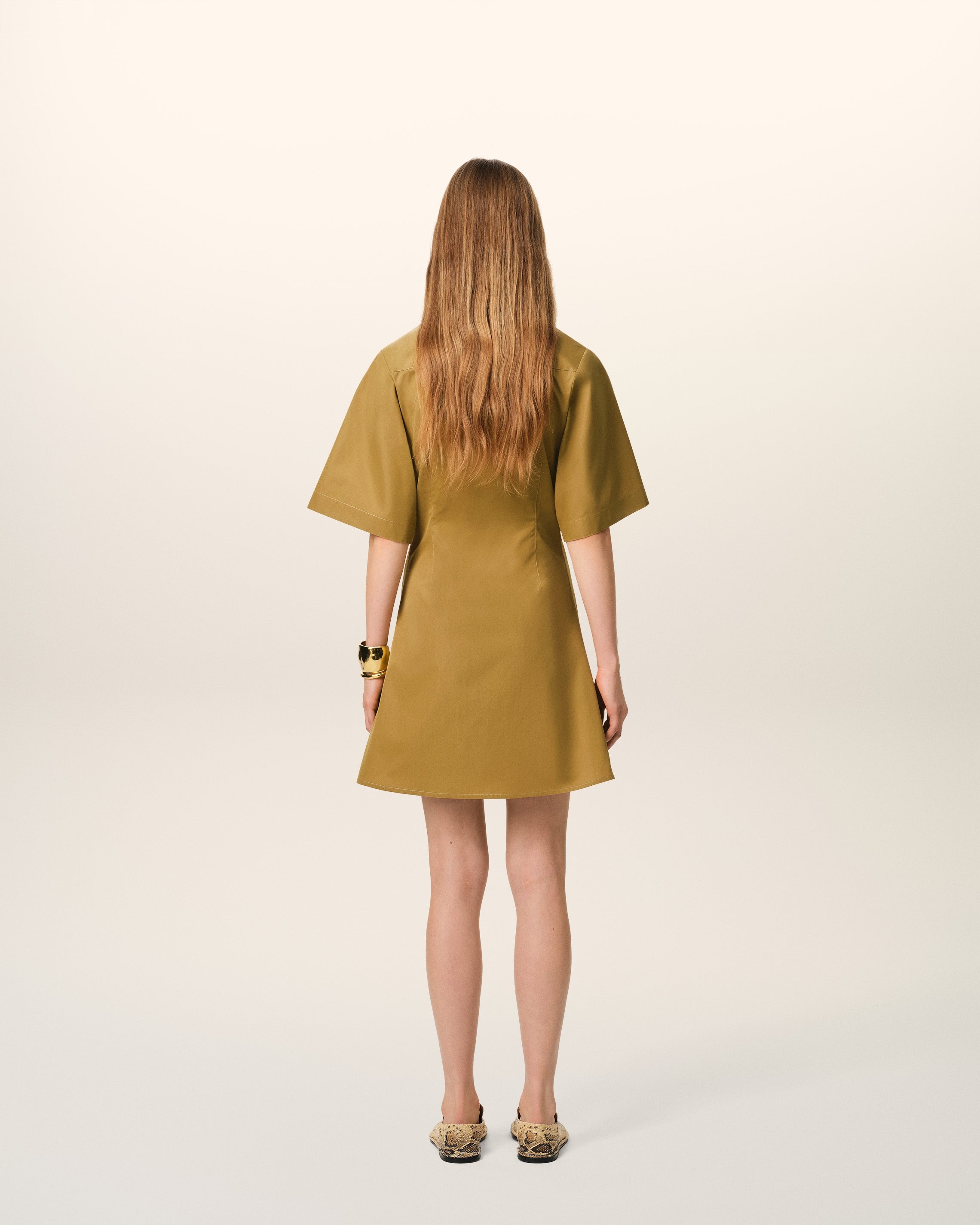 MUSTARD COTTON SHORT SLEEVE SHIRT DRESS - 5