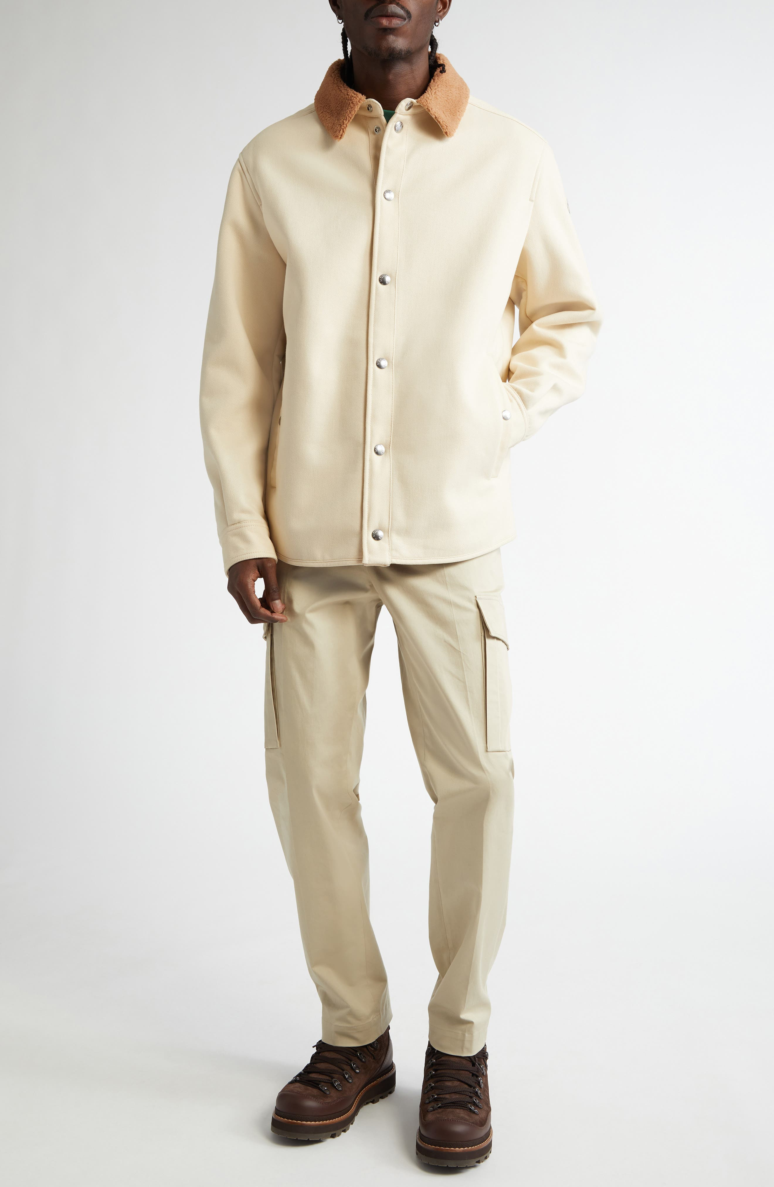 Moncler Teddy Collar Cotton Shirt Jacket in Ivory at Nordstrom - 2