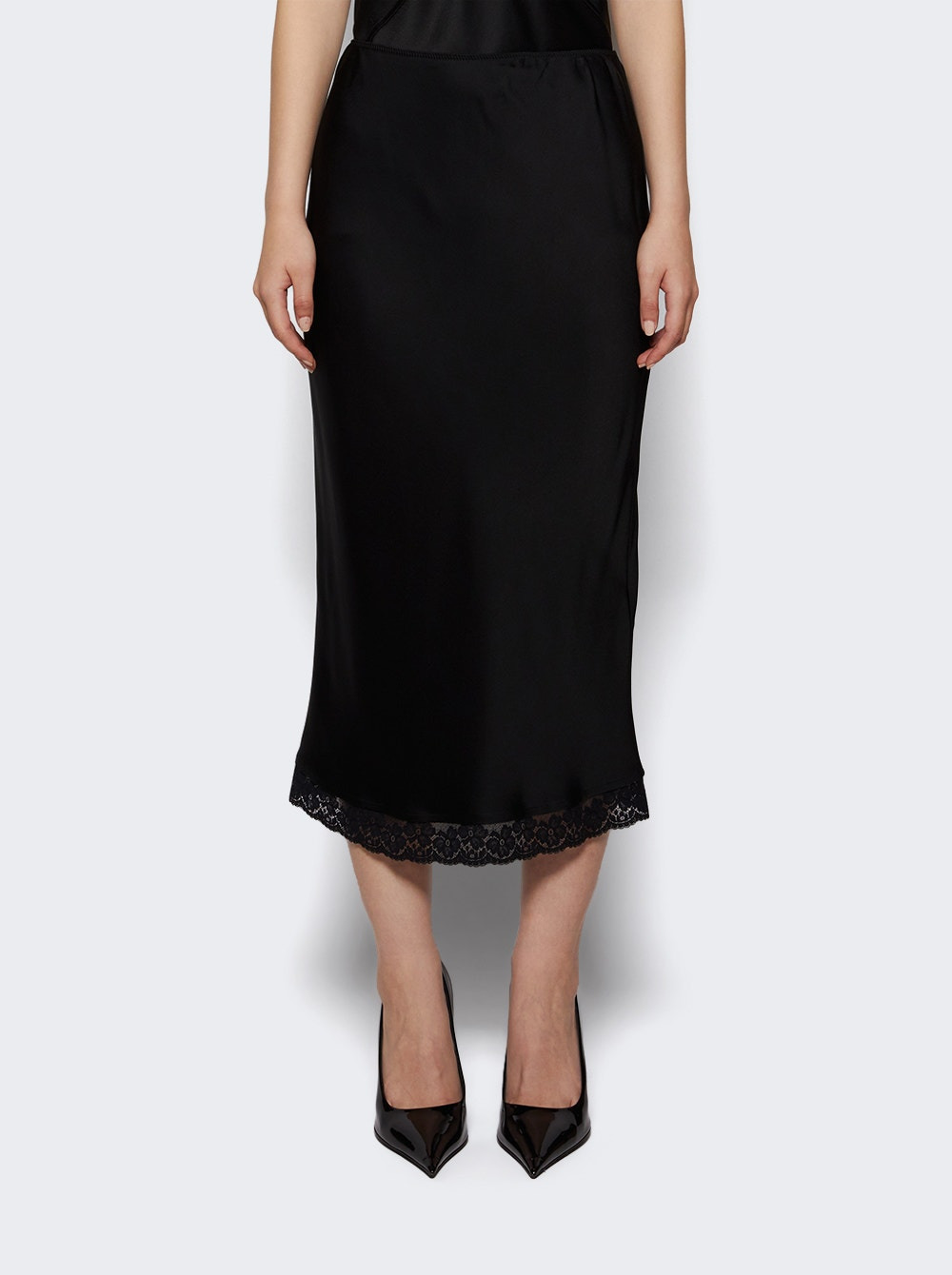 Lace Trim Slip Skirt Black - 2