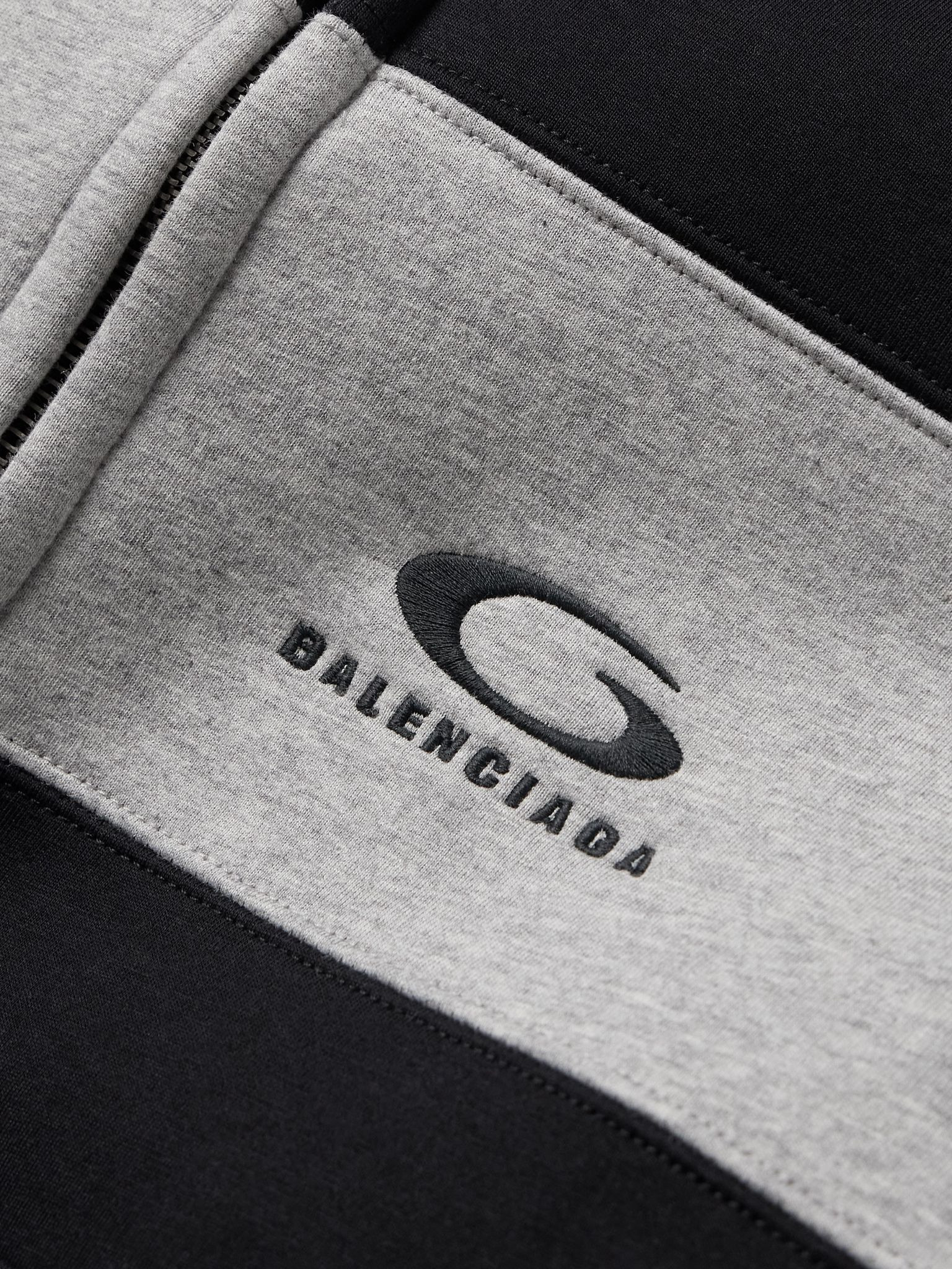Logo-Embroidered Colour-Block Cotton-Jersey Hoodie Gray - 4