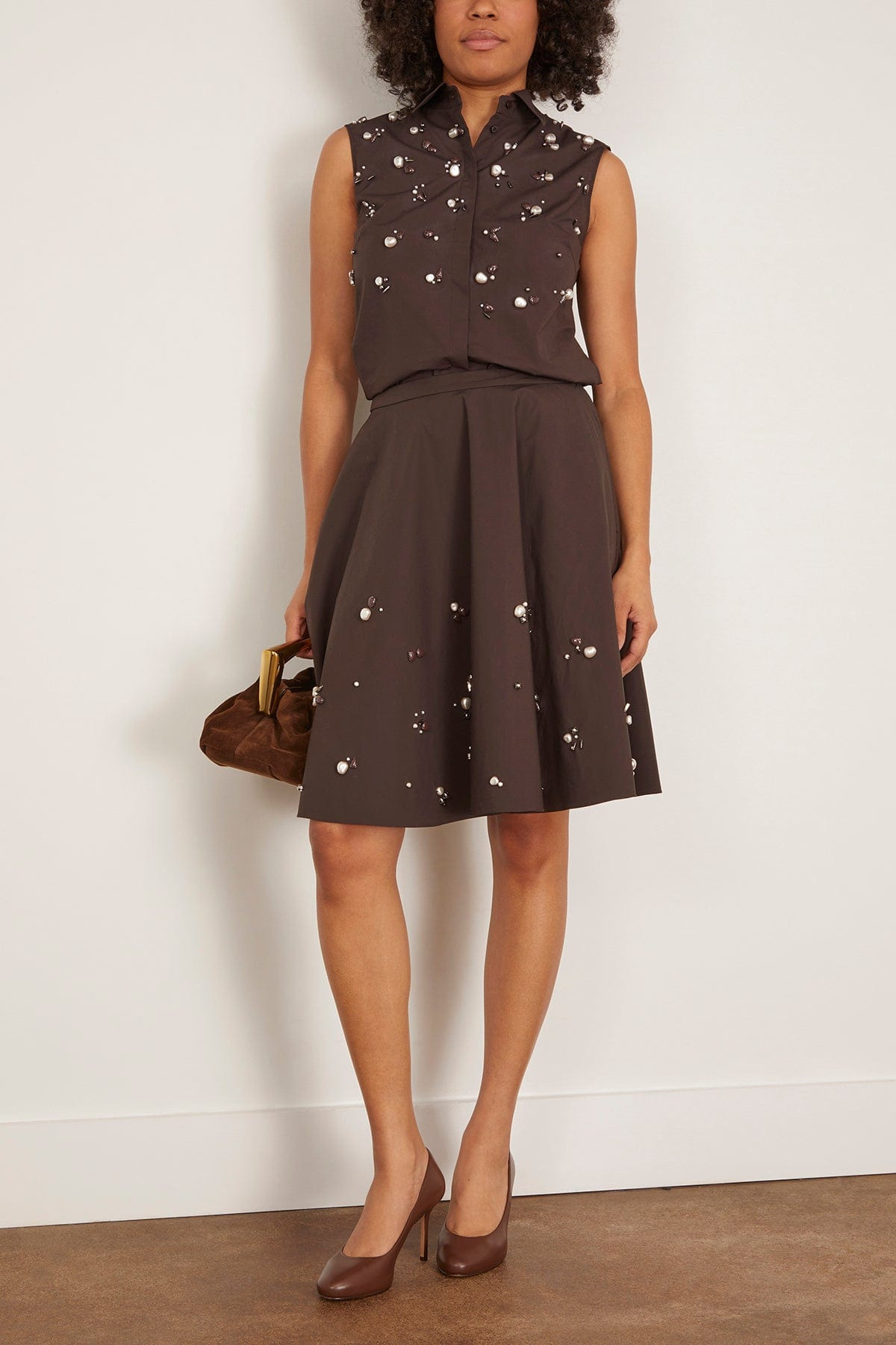 Poplin Power Skirt in Chocolate - 2