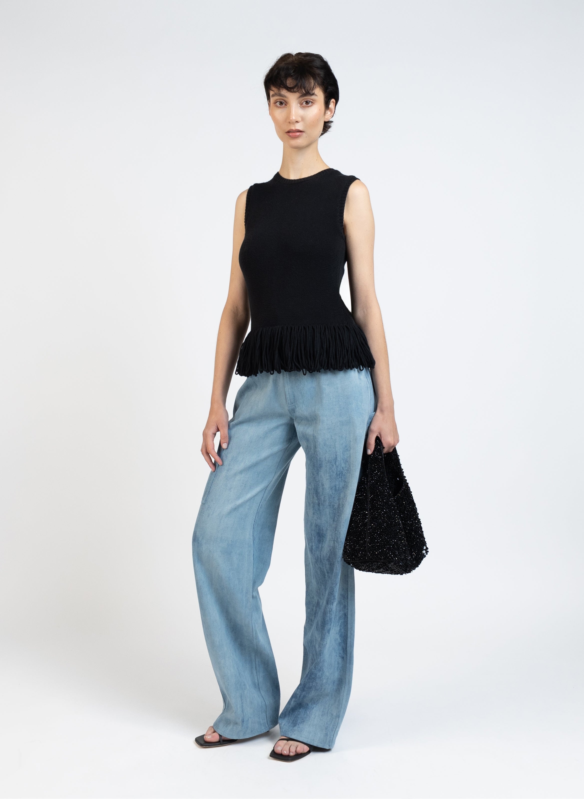 Knit top With Fringe/Black - 3