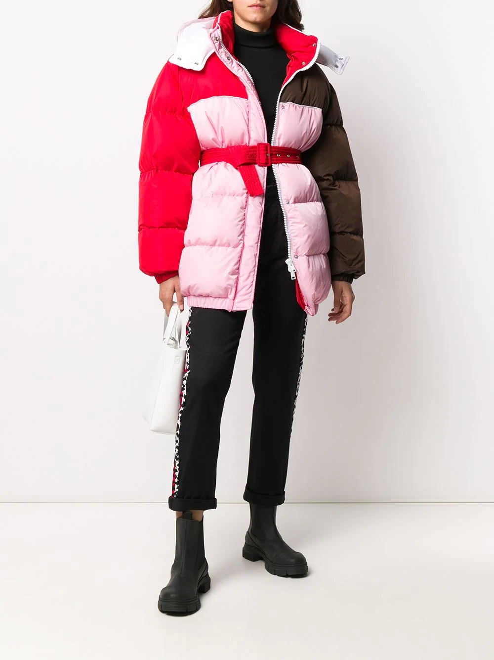 colour-block belted down jacket - 2