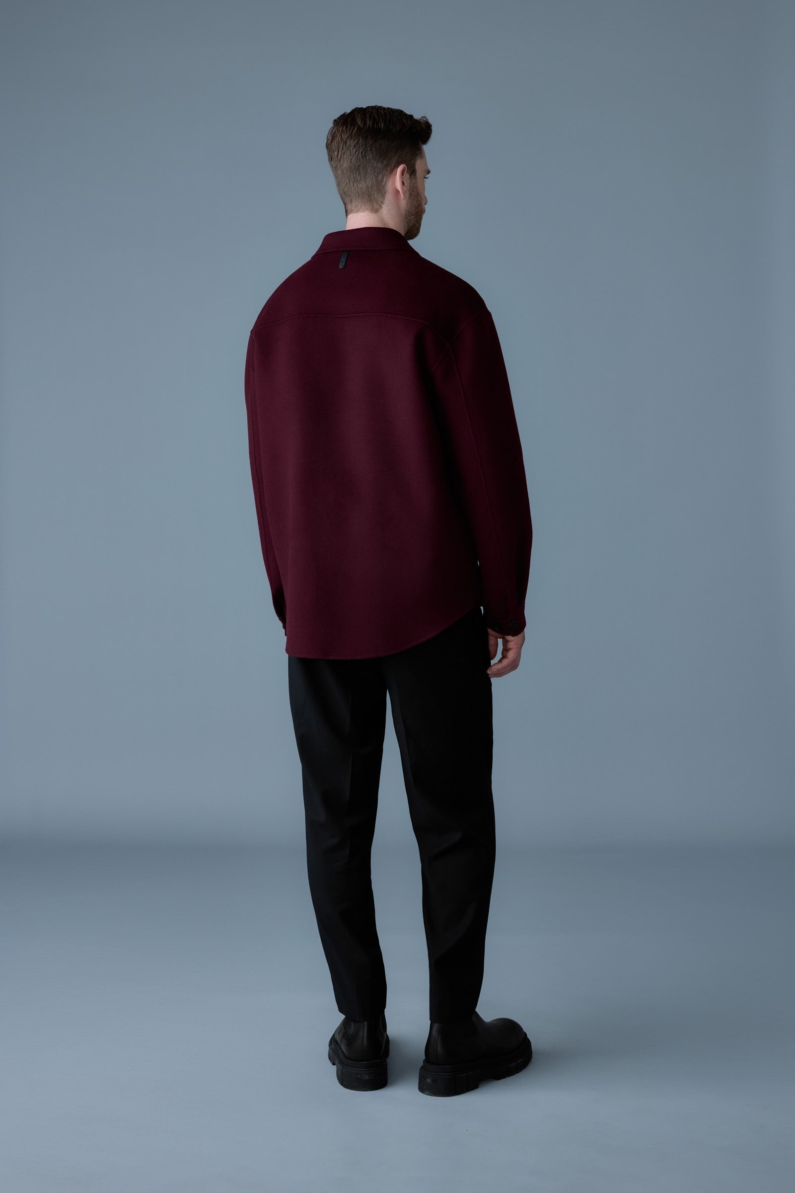 EMMANUEL Double-face wool overshirt with leather patch pocket - 4