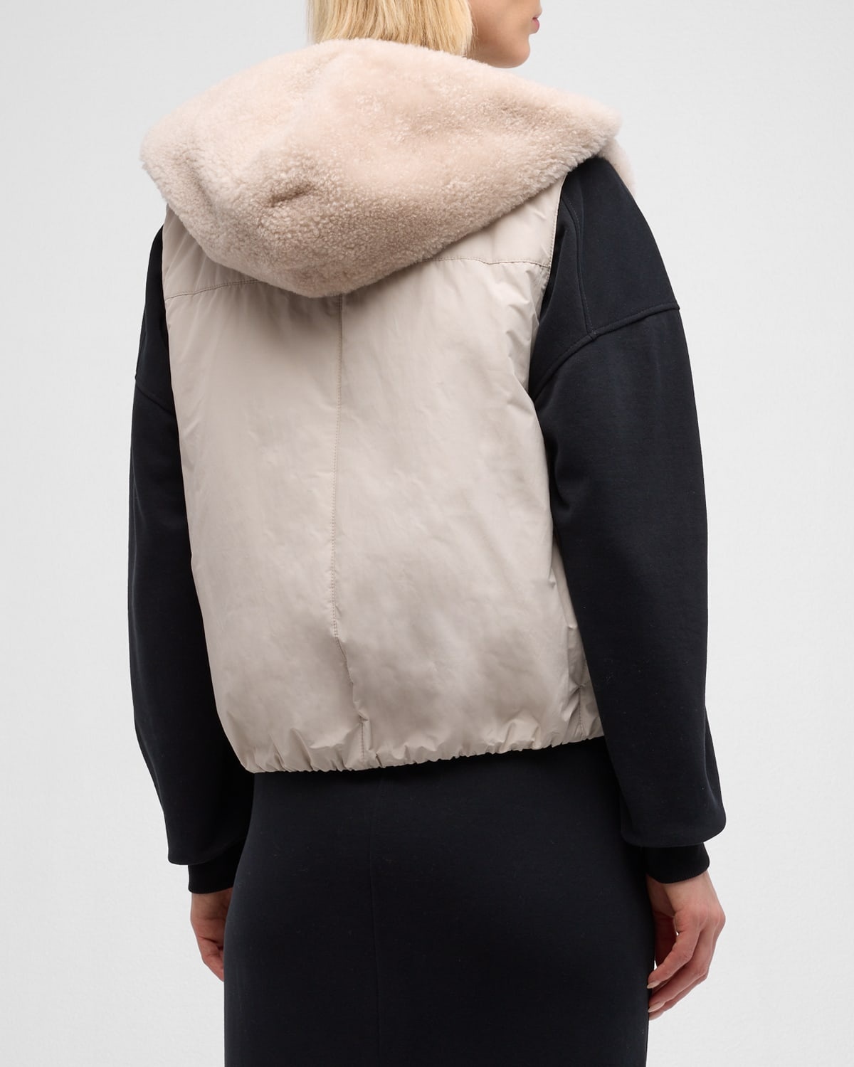 Cashmere Teddy Effect Reversible Hooded Vest - 6