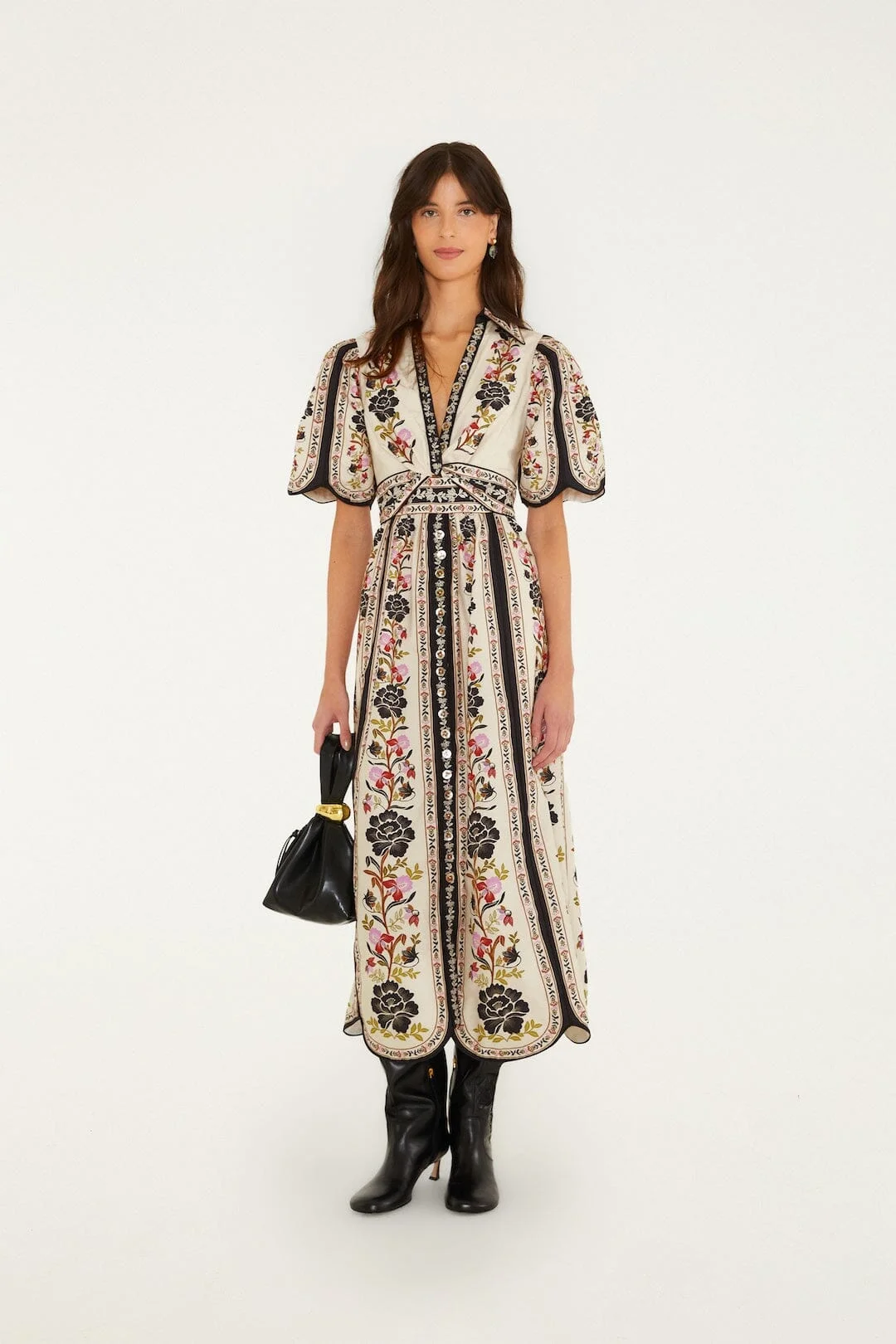 Delicate Floral Collared Buttoned Maxi Dress - 1