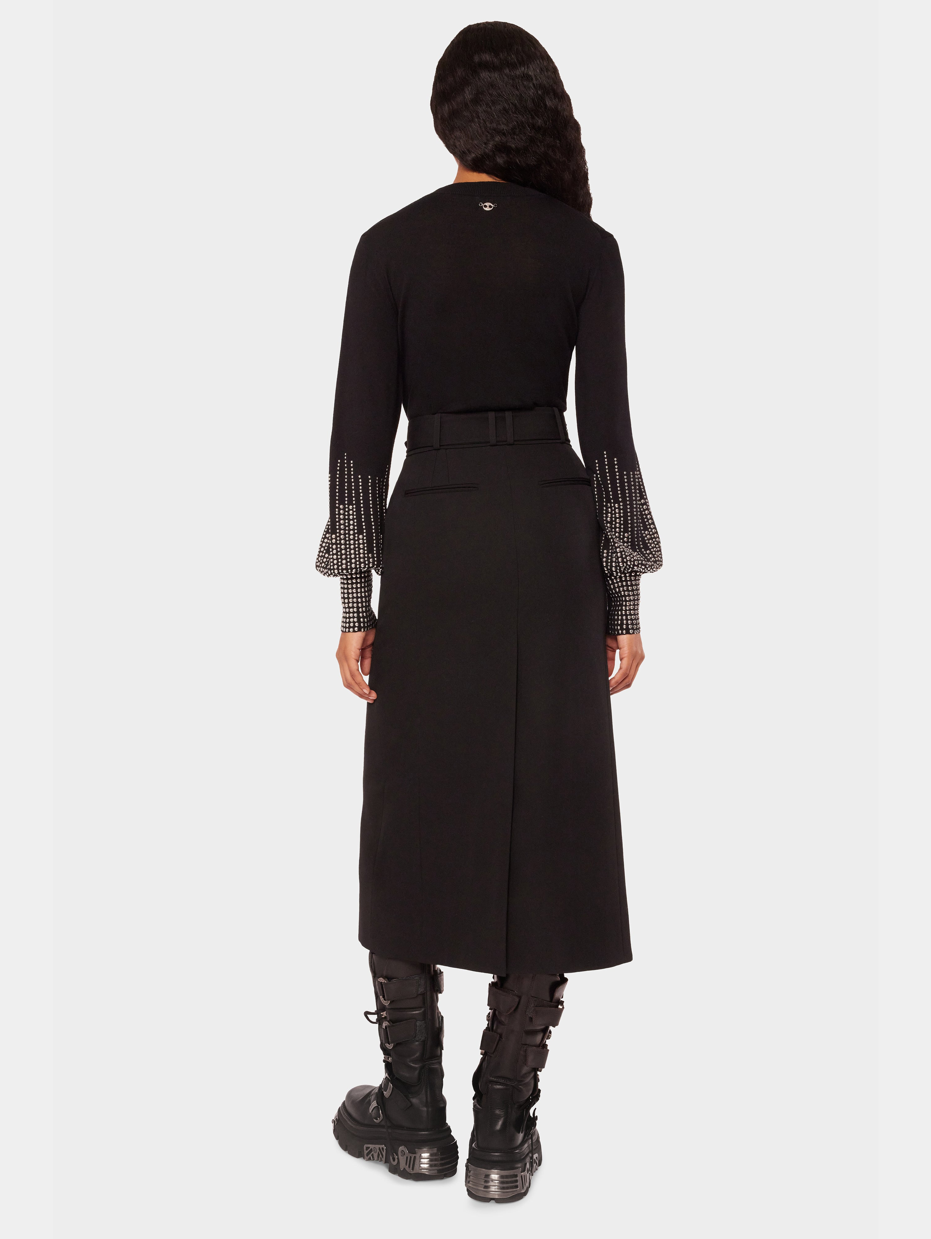 BLACK STUD-CUFFS WOOL JUMPER - 5