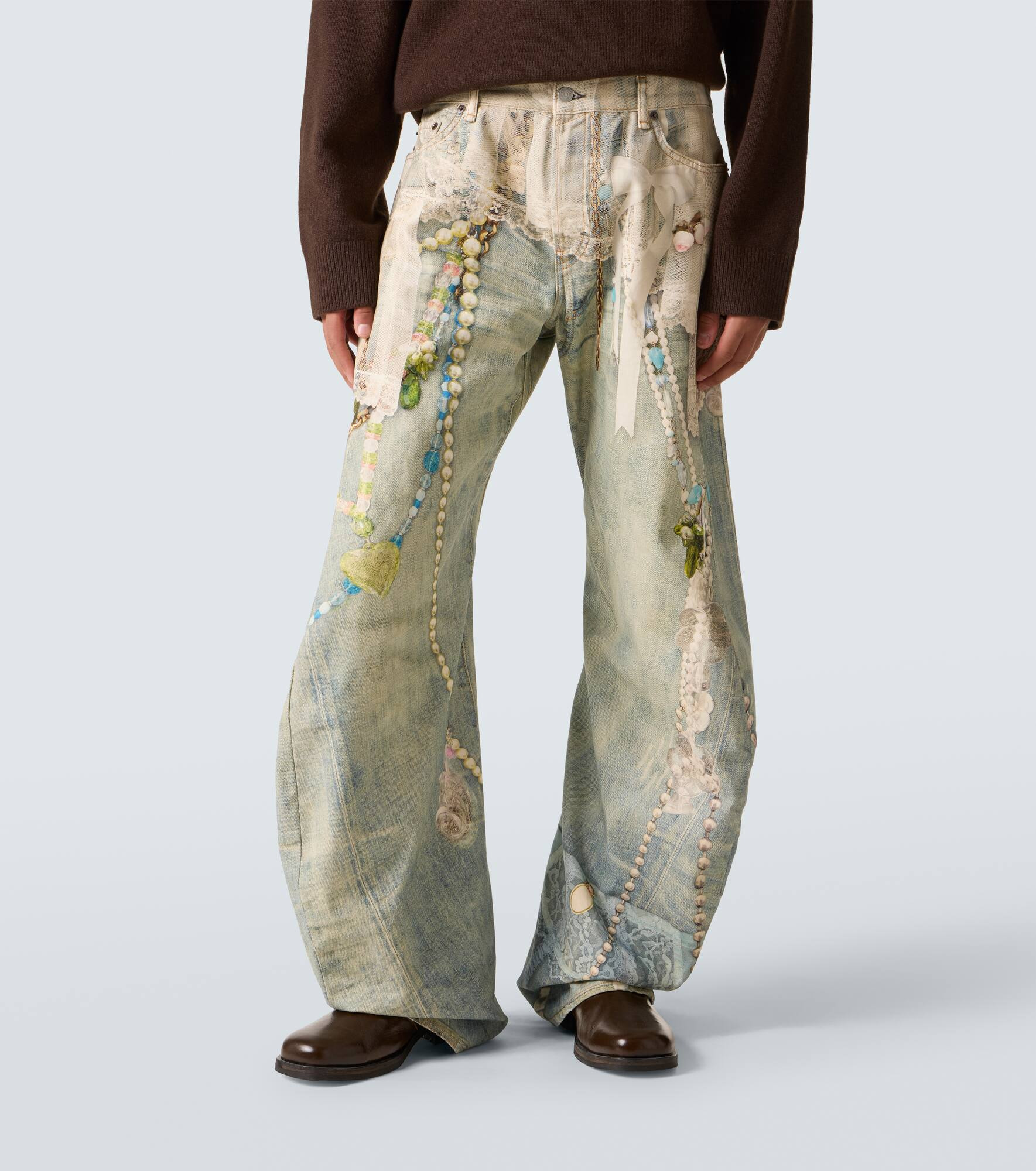 Distressed printed barrel-leg jeans - 4