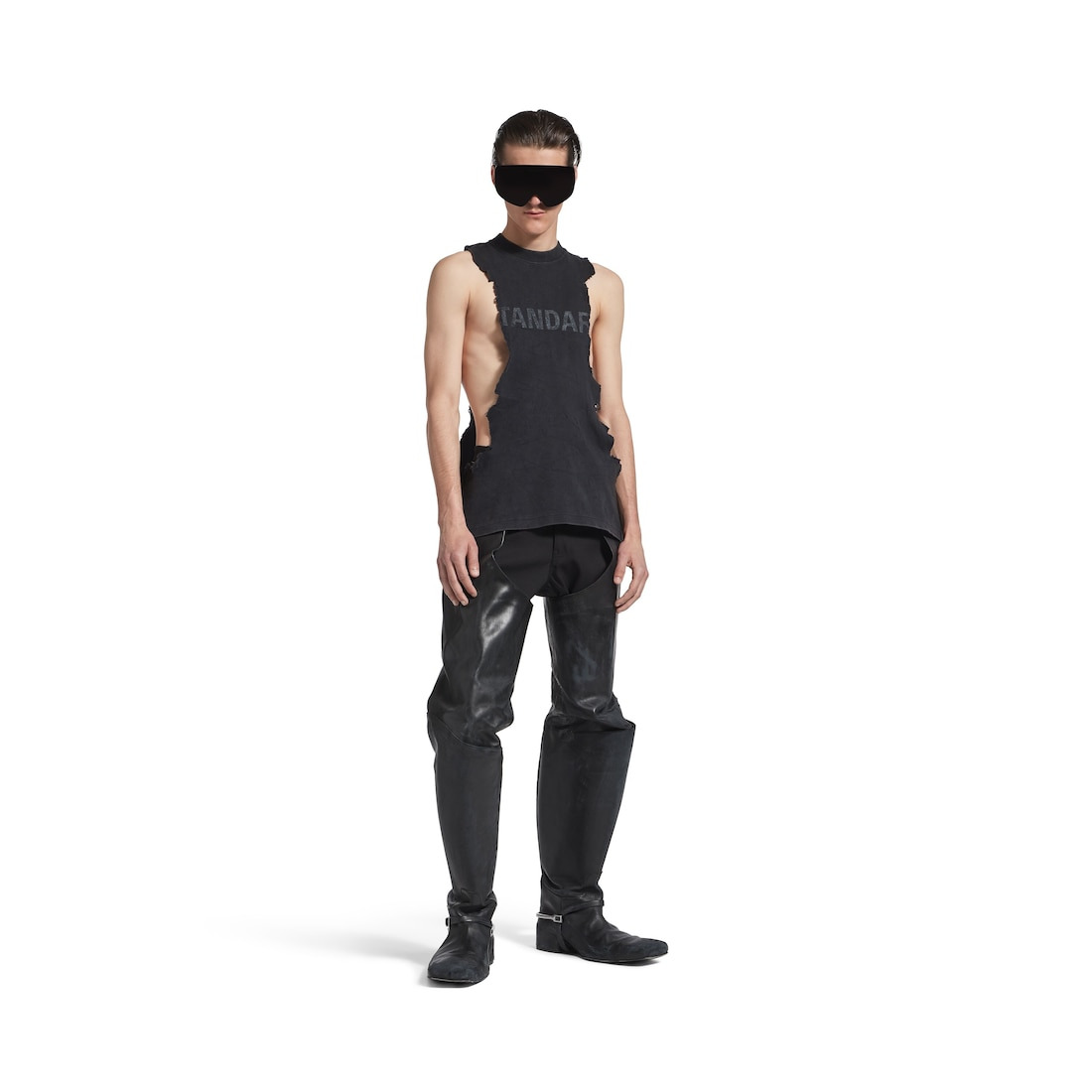 Men's Standard Ripped Tank Top in Black Faded - 2