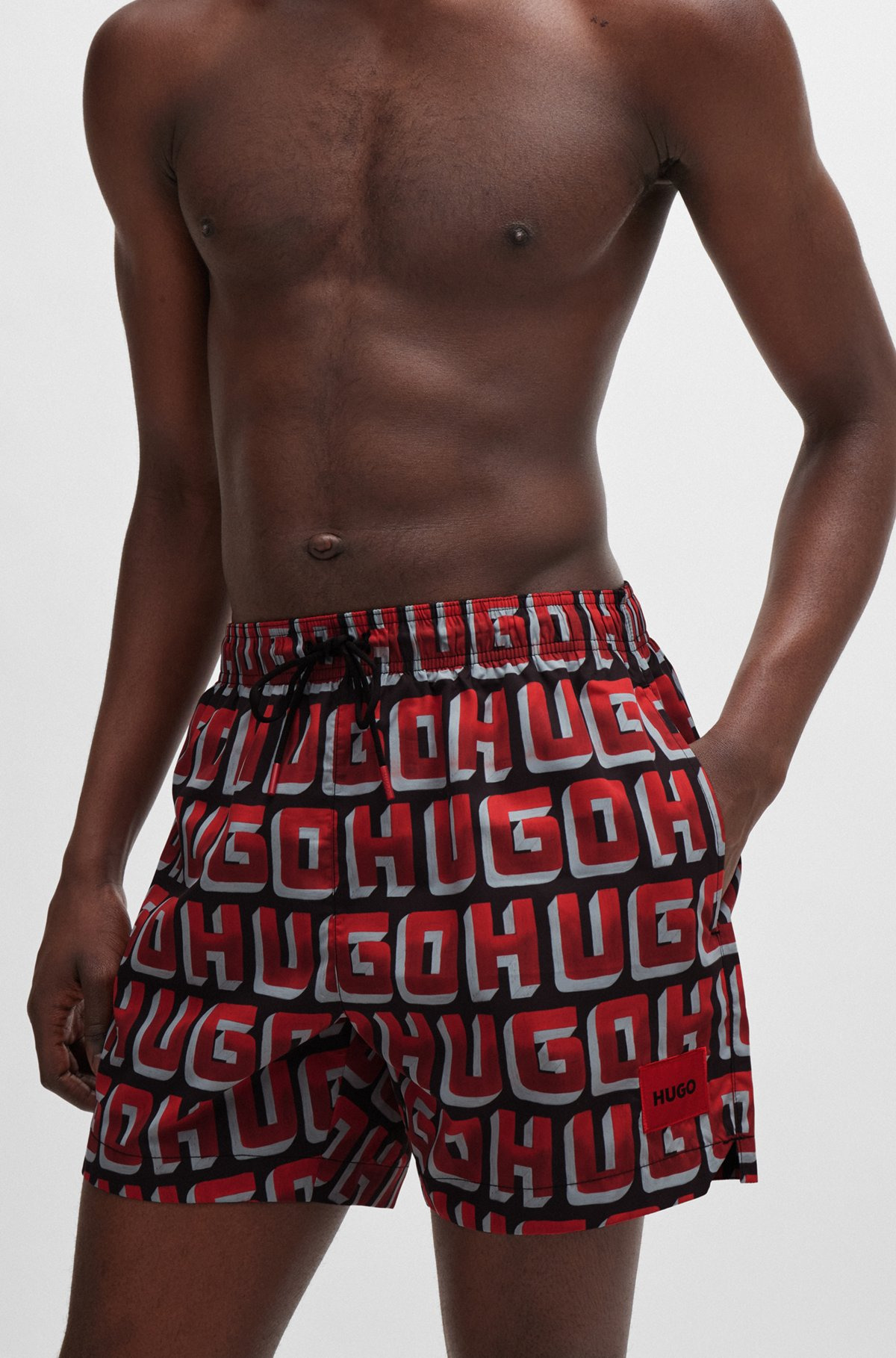 QUICK-DRY SWIM SHORTS WITH ALL-OVER LOGO PRINT - 3