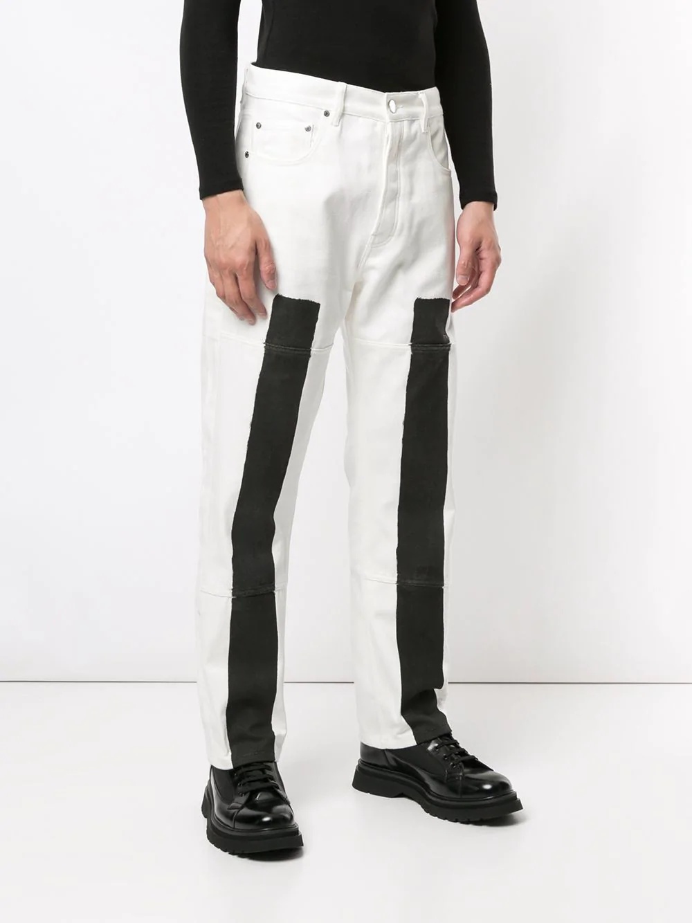 contrast panel straight-leg trousers - 3