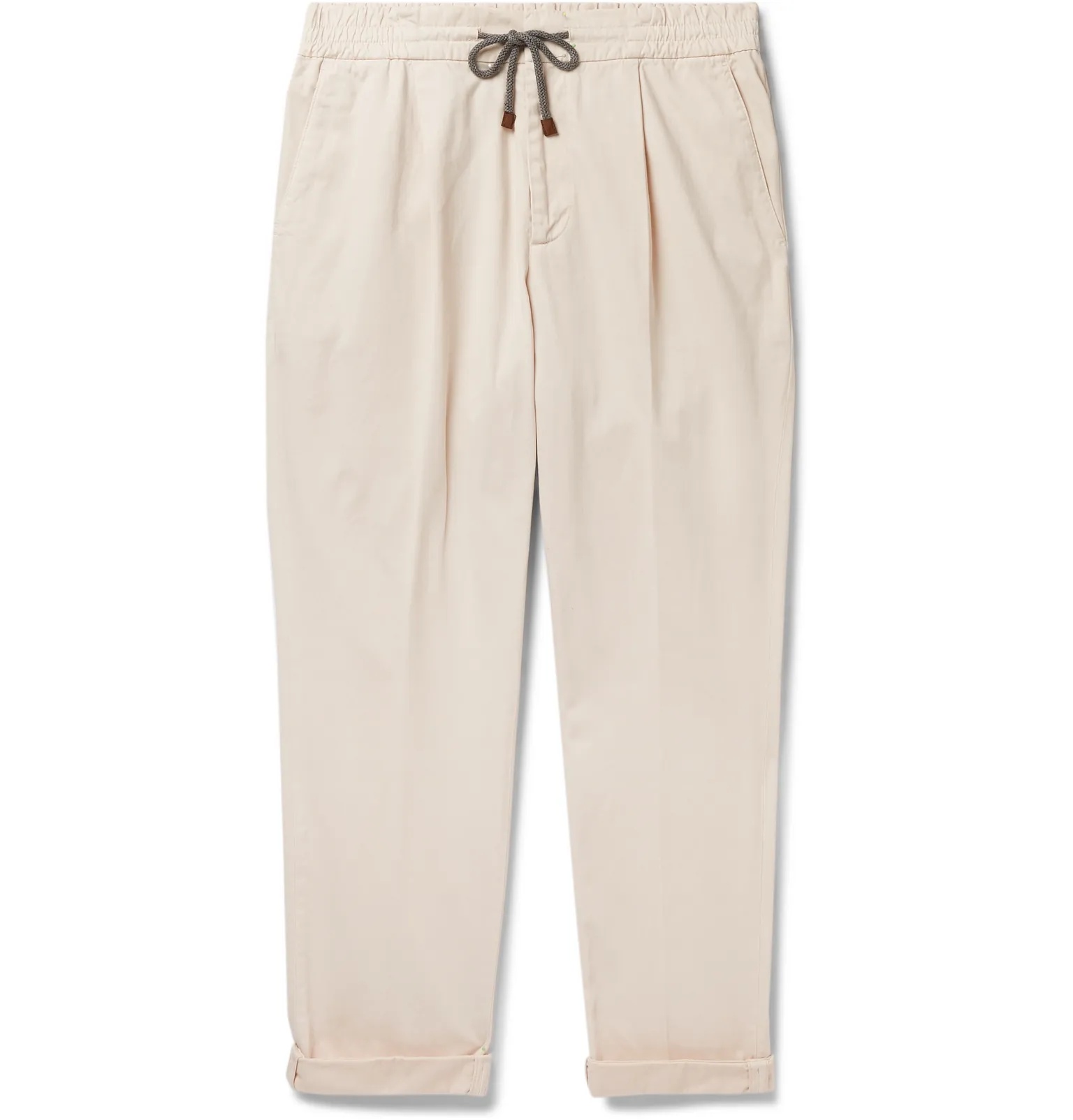 Tapered Pleated Cotton-Blend Twill Drawstring Trousers - 1