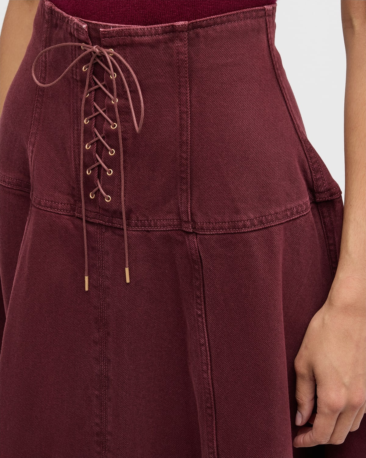 The Estelle Lace-Up Denim Midi Skirt - 5