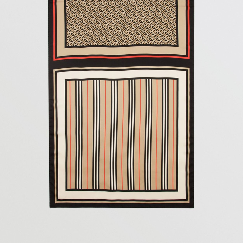 Monogram, Icon Stripe and Check Print Silk Scarf 5