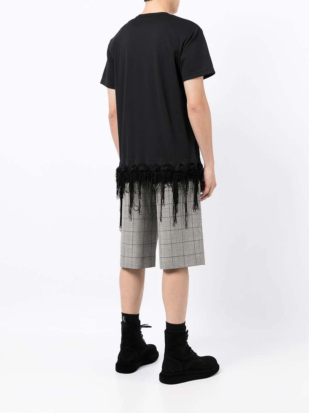 fringed stitching hem T-shirt - 4