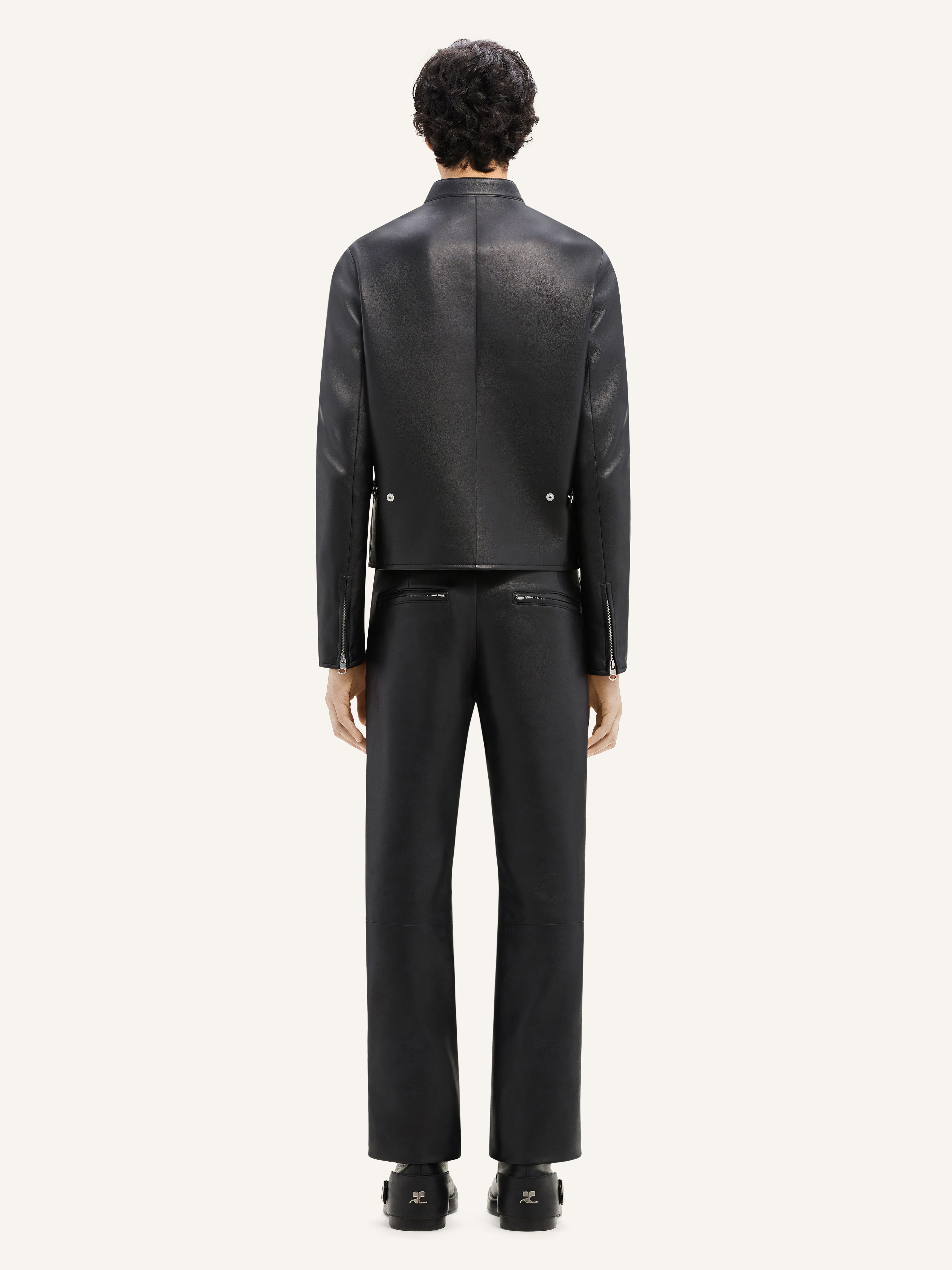 CONTRAST BAND BIKER LEATHER PANTS - 4