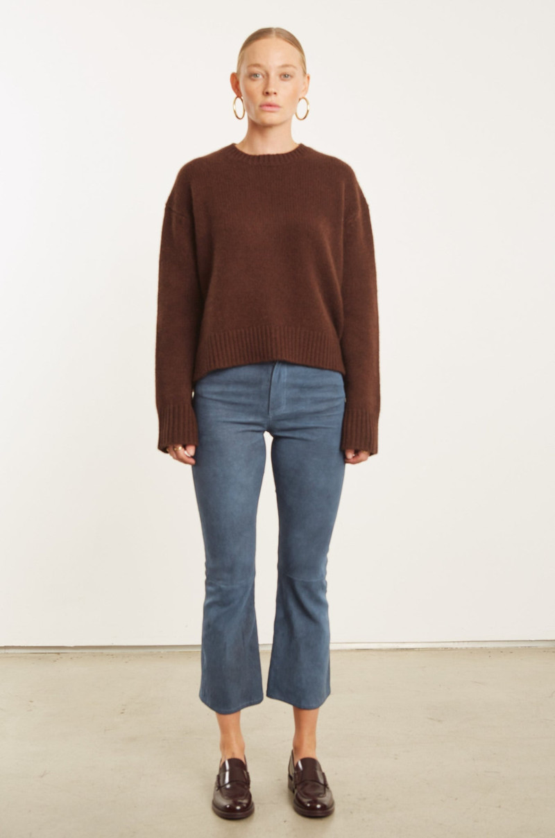 DENIM SUEDE 5 POCKET CROP FLARE PANTS 1