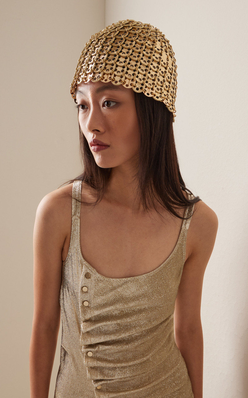 rabanne Leather Chainmail Cap gold outlook
