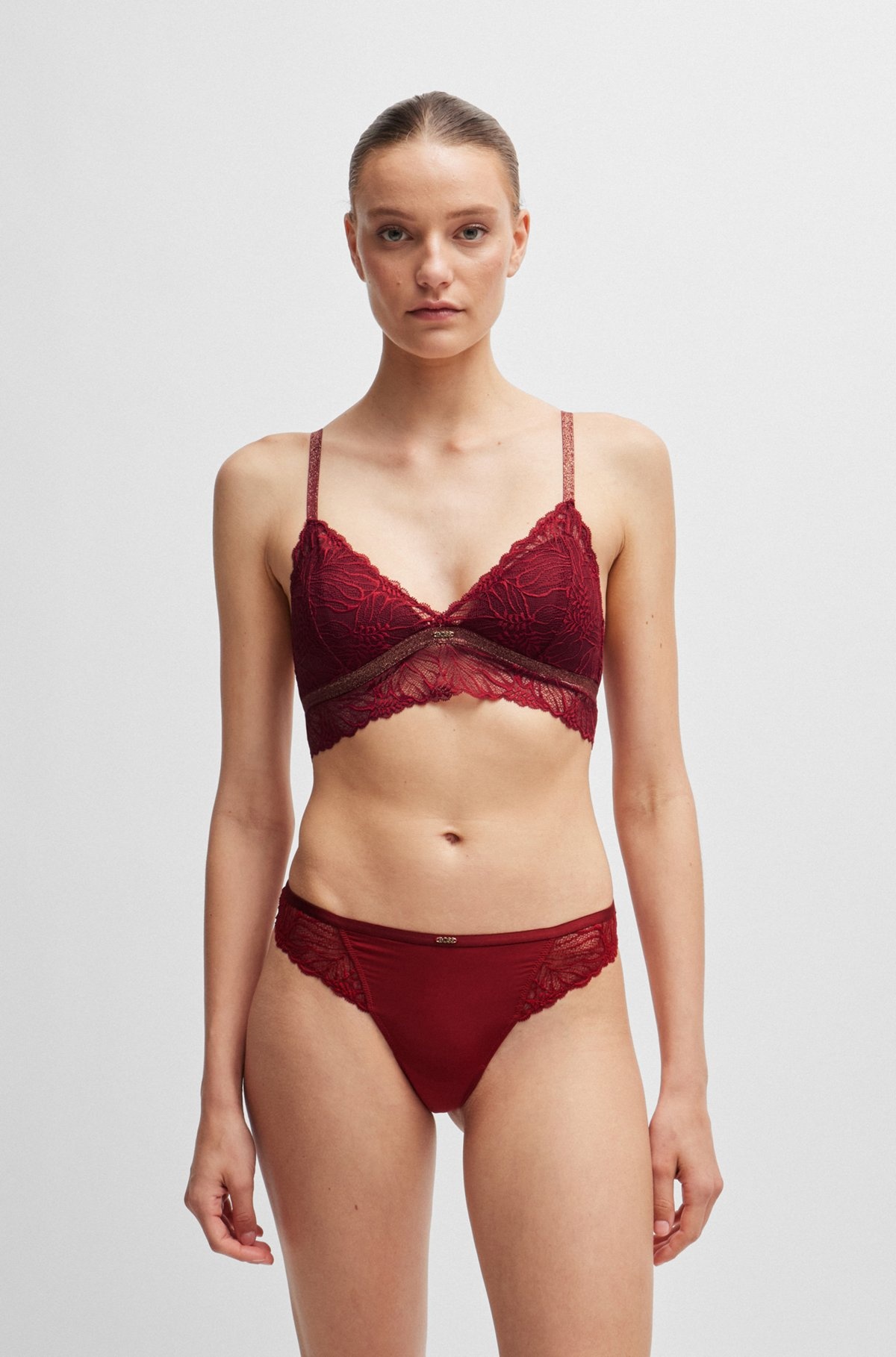 LACE TRIANGLE BRA WITH METAL LOGO TRIM - 2