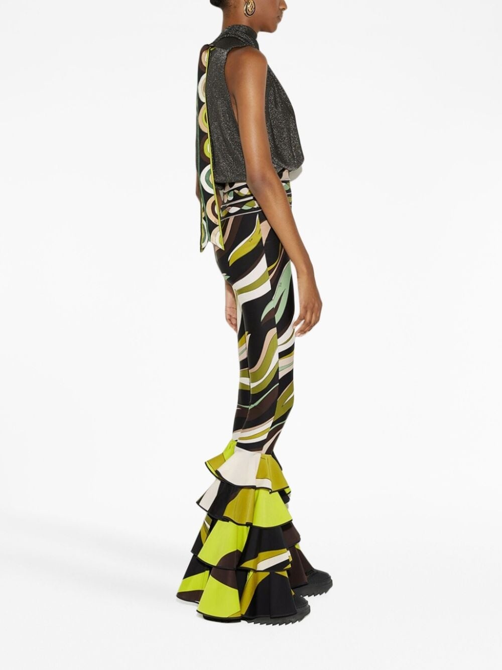 Fiamme-print ruffled trousers - 3