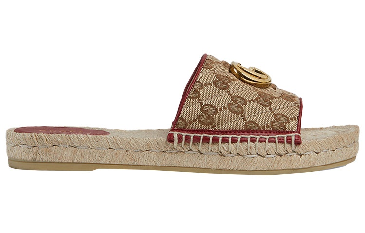 (WMNS) Gucci Double g Canvas Straw Woven Fashion Ebony Slippers 620120-KQWM0-9761 - 2
