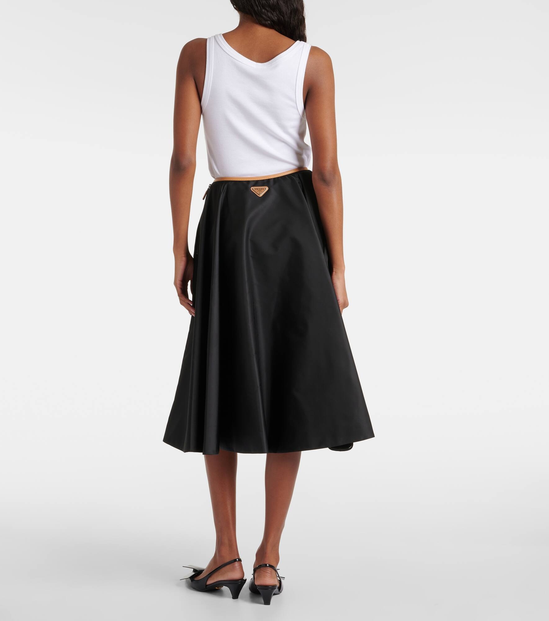 Re-Nylon leather-trimmed midi skirt - 3
