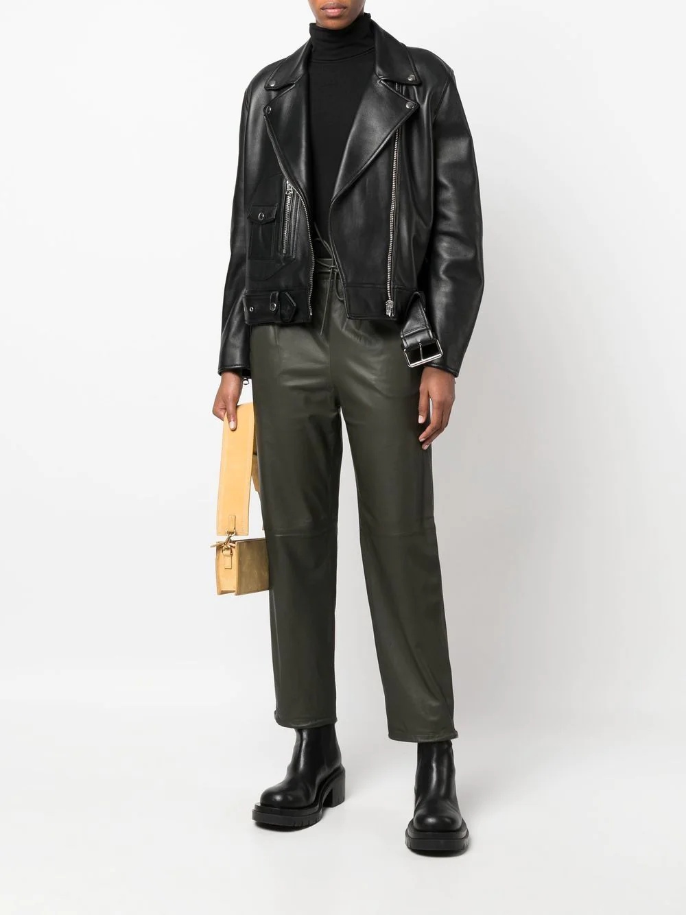 drawstring-waist lambskin trousers - 2