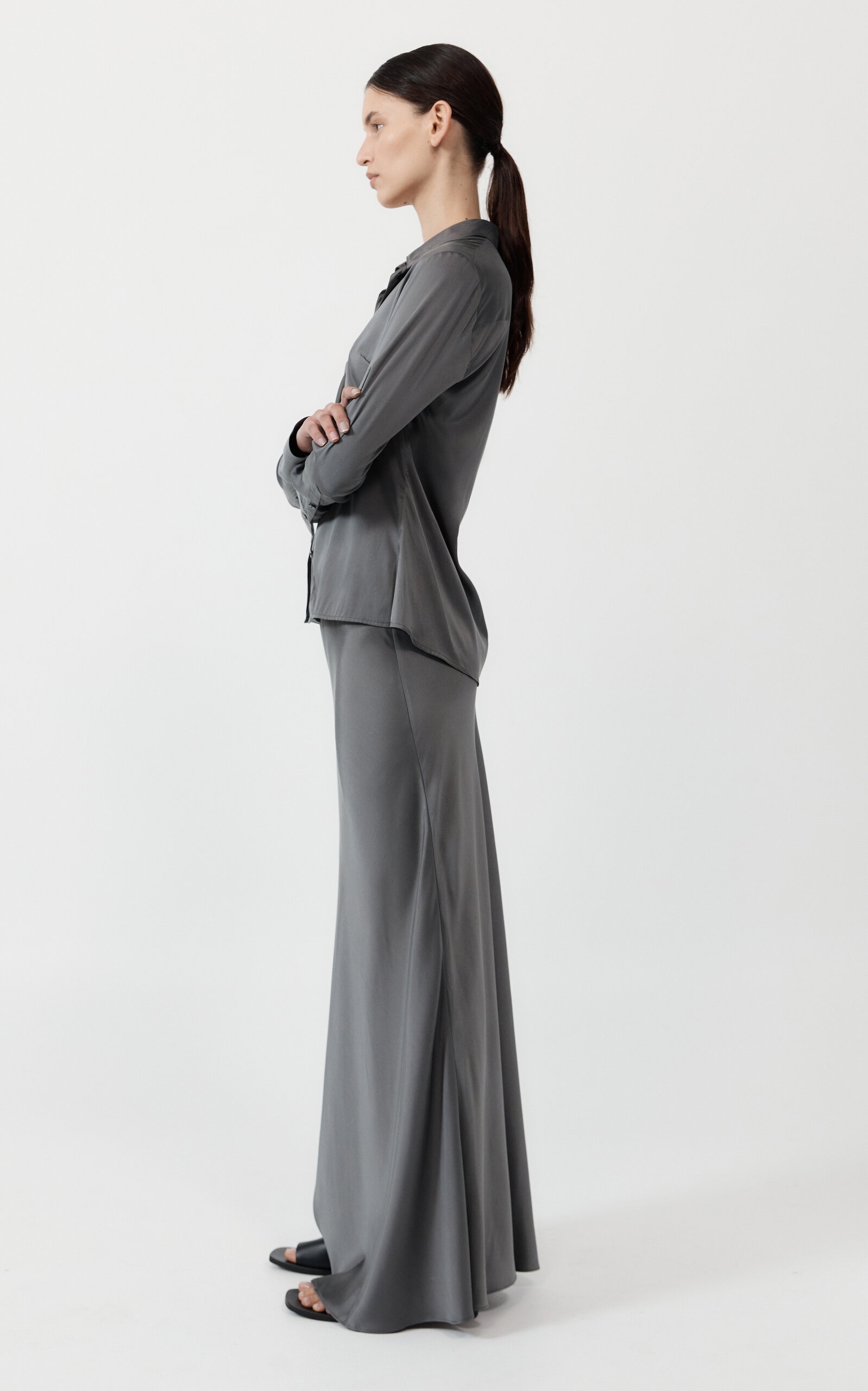 Silk-Blend Maxi Skirt dark grey - 3