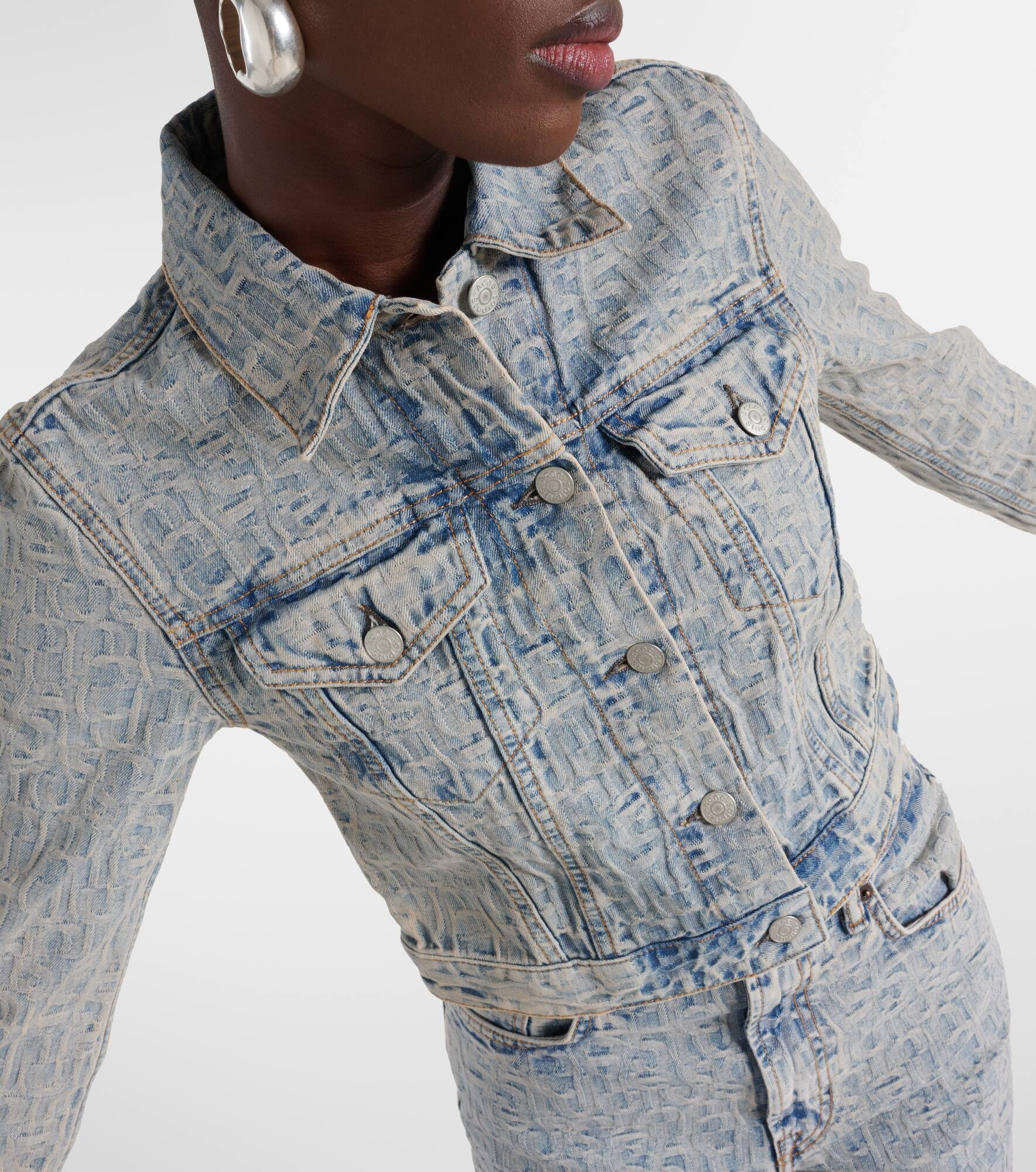 Cropped jacquard denim jacket - 6