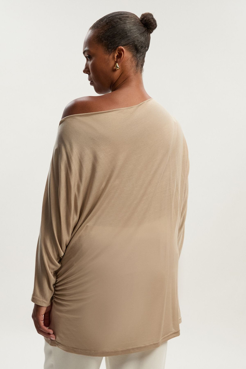 Plus Size Tencel Ruched Asymmetric Neck Long Sleeve Top 5