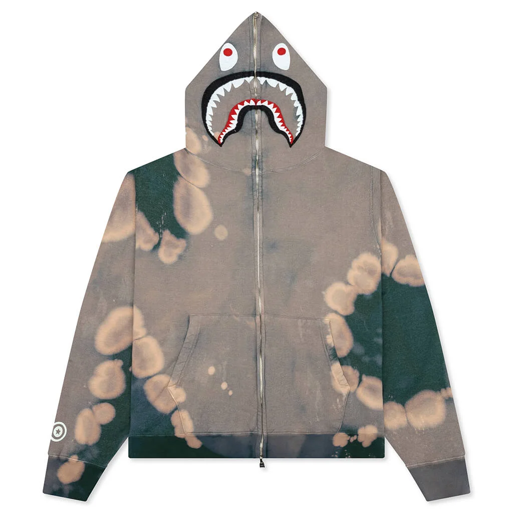 HAND DYE SHARK FULL ZIP HOODIE - GREEN - 1