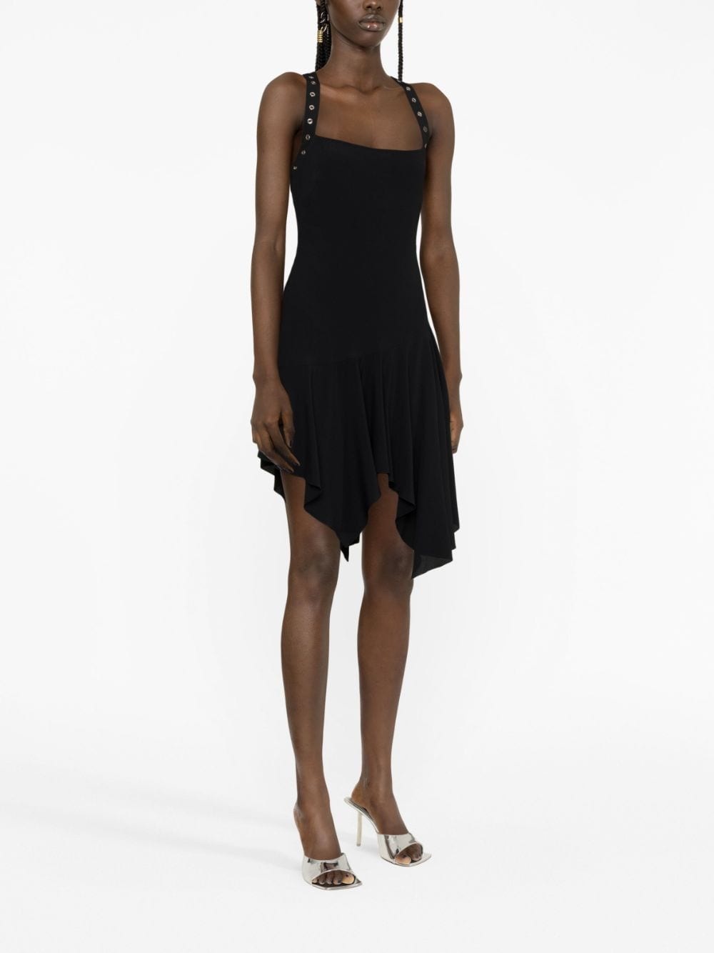 lace-up asymmetric short dress - 3