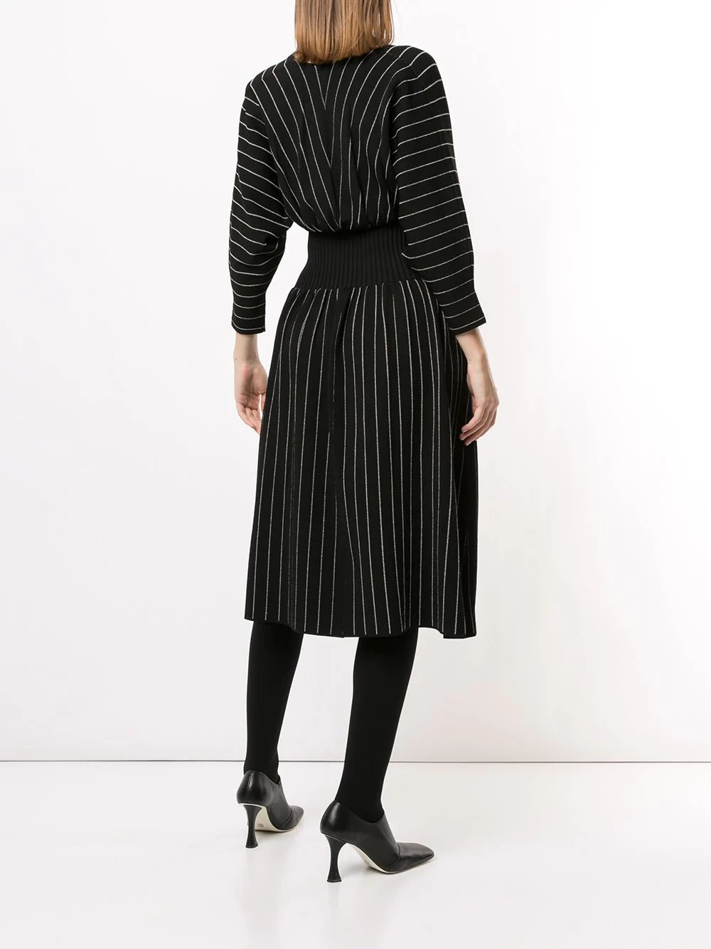 knitted pinstriped V-neck midi dress - 4