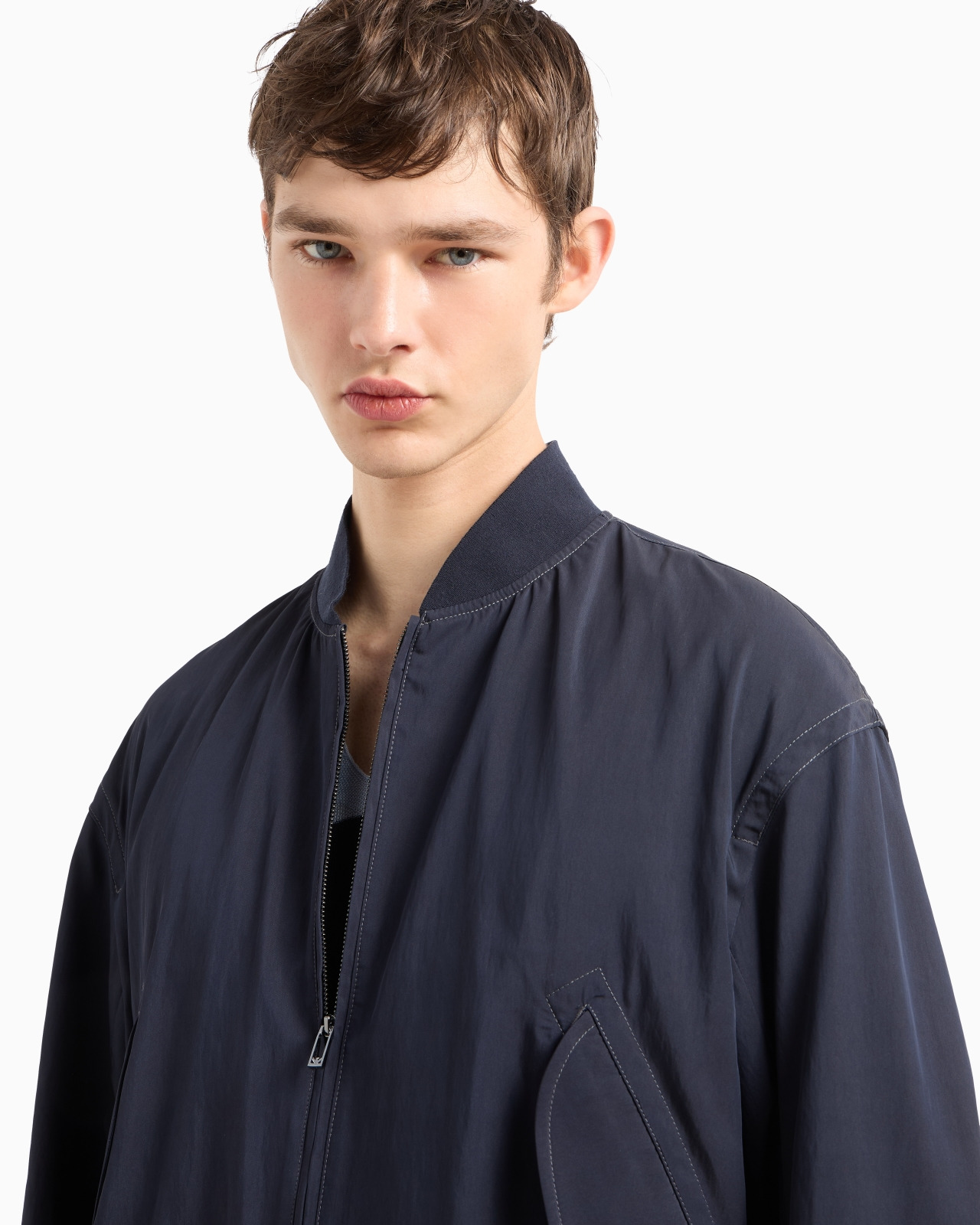 VISCOSE-NYLON BLOUSON WITH BOMBER-JACKET COLLAR - 5
