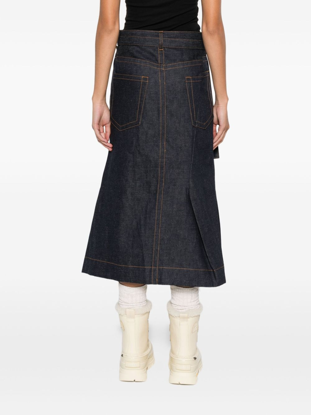 belted pleated denim skirt - 4