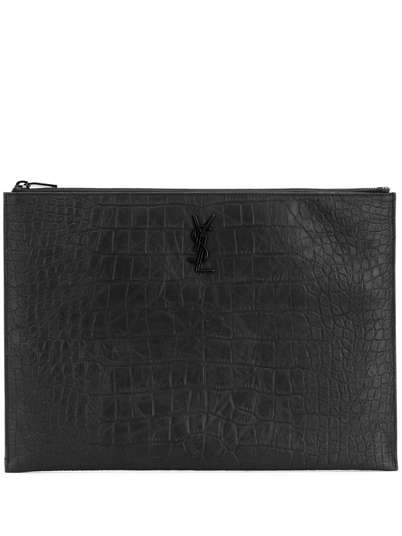 SAINT LAURENT Monogram crocodile-effect pouch outlook