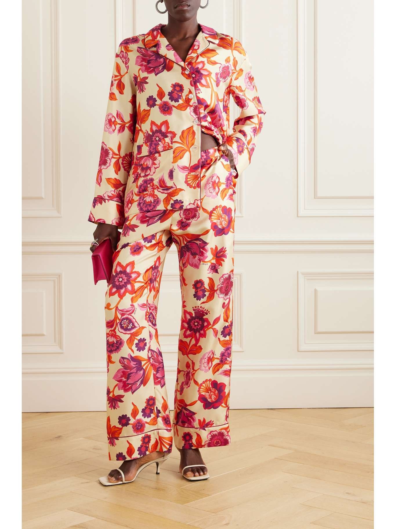 Floral-print silk-twill pajama pants - 2