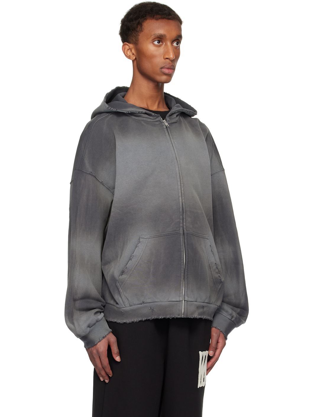 Gray Distressed Zip-up Hoodie - 2