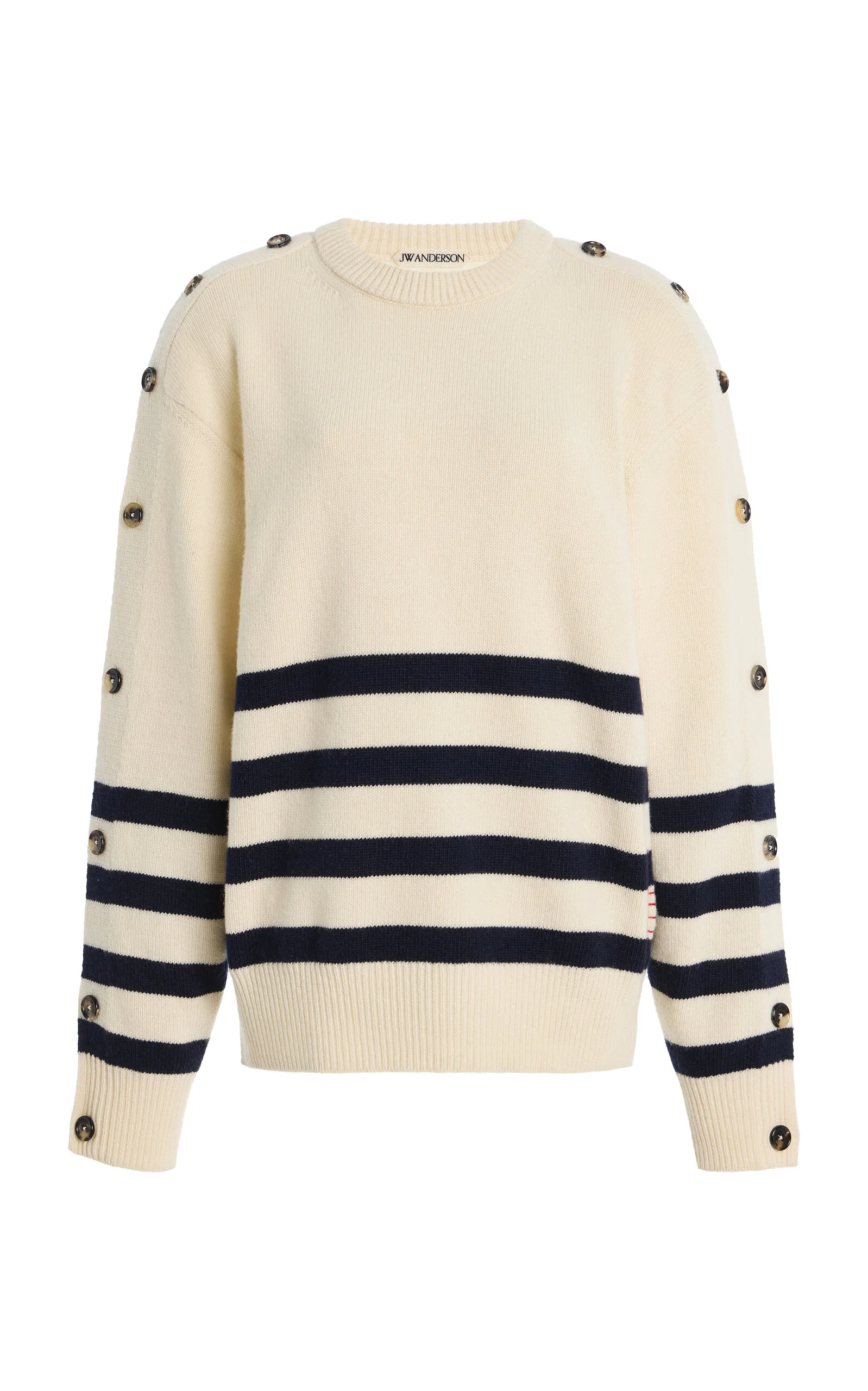 Button-Sleeve Breton Wool Sweater ivory - 1