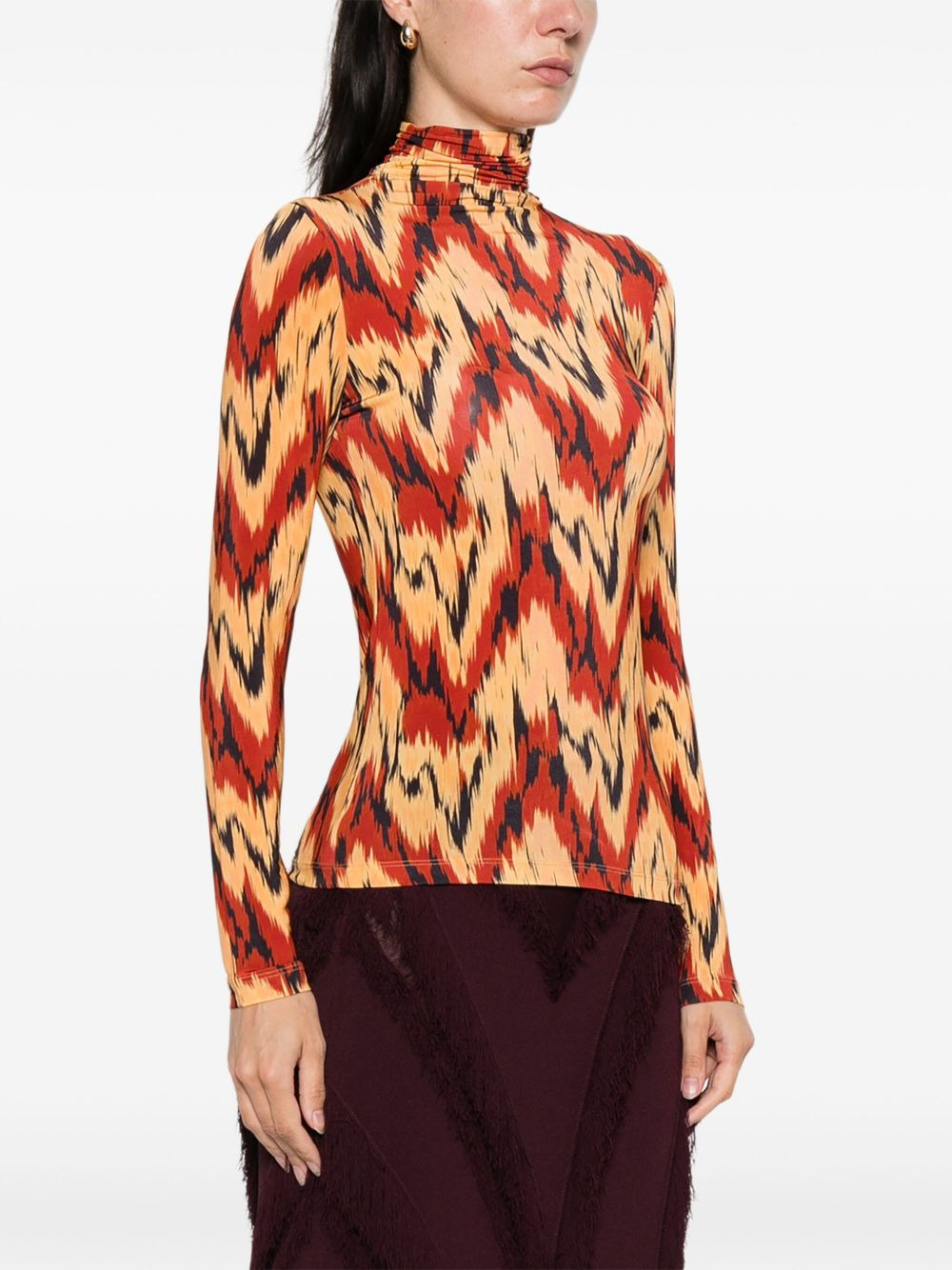 high-neck patterned T-shirt - 3