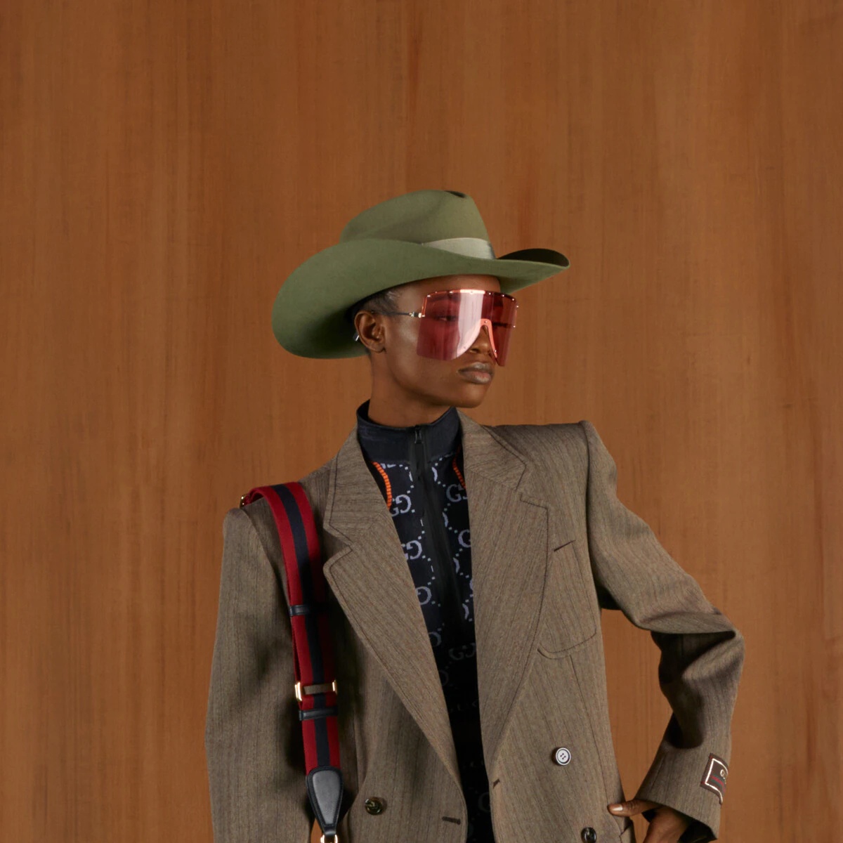 Wide-brimmed felt fedora with Double G - 3