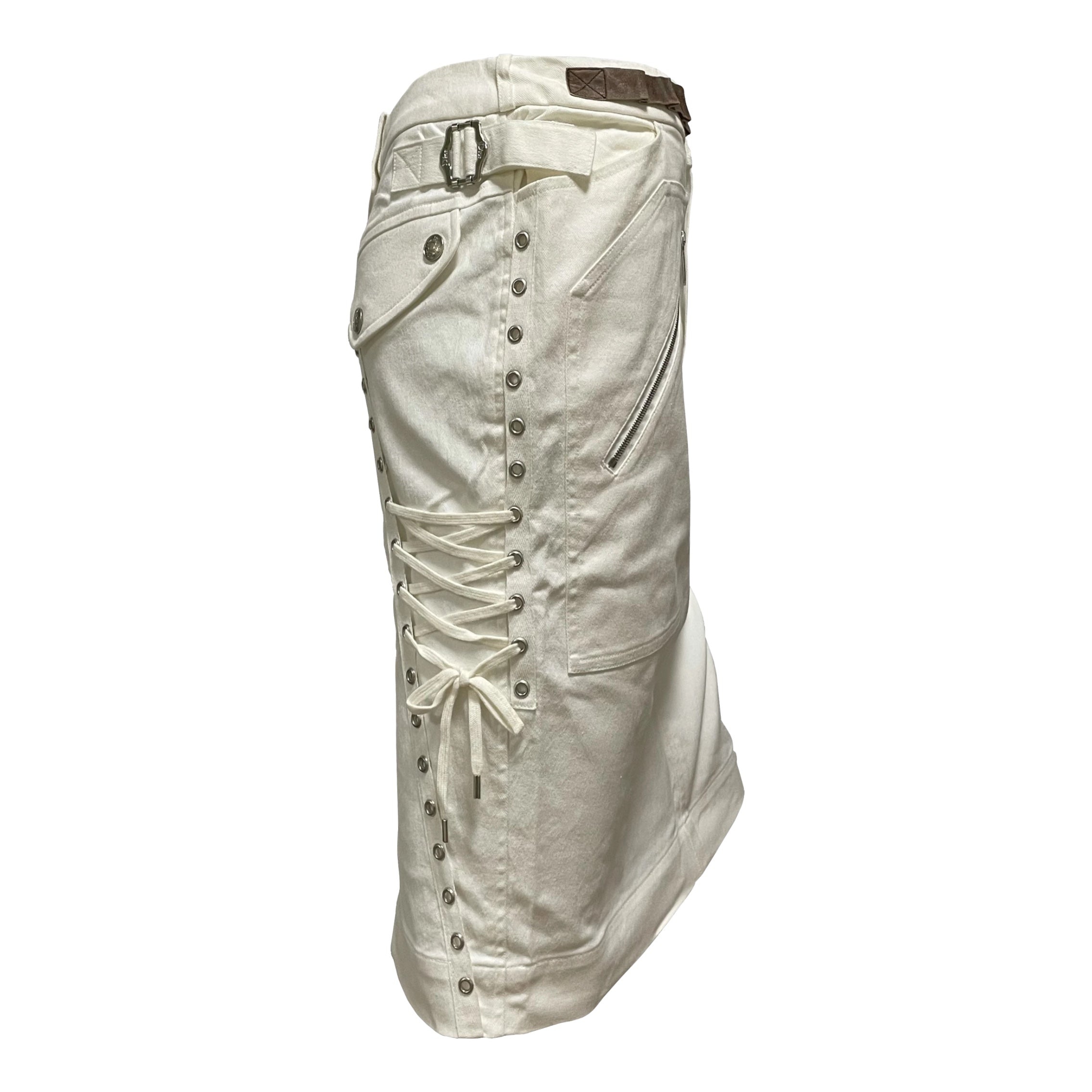 CHRISTIAN DIOR Fall Winter 2003 White Laced Up Skirt - 3