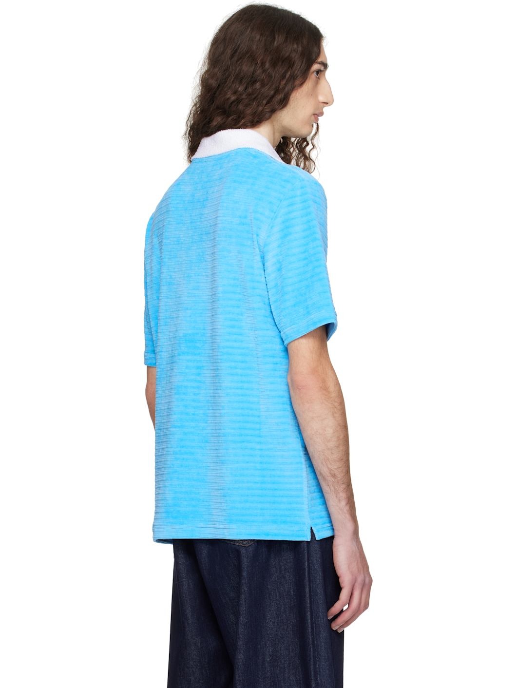 Blue Knit Piqué Short Sleeve Polo - 3
